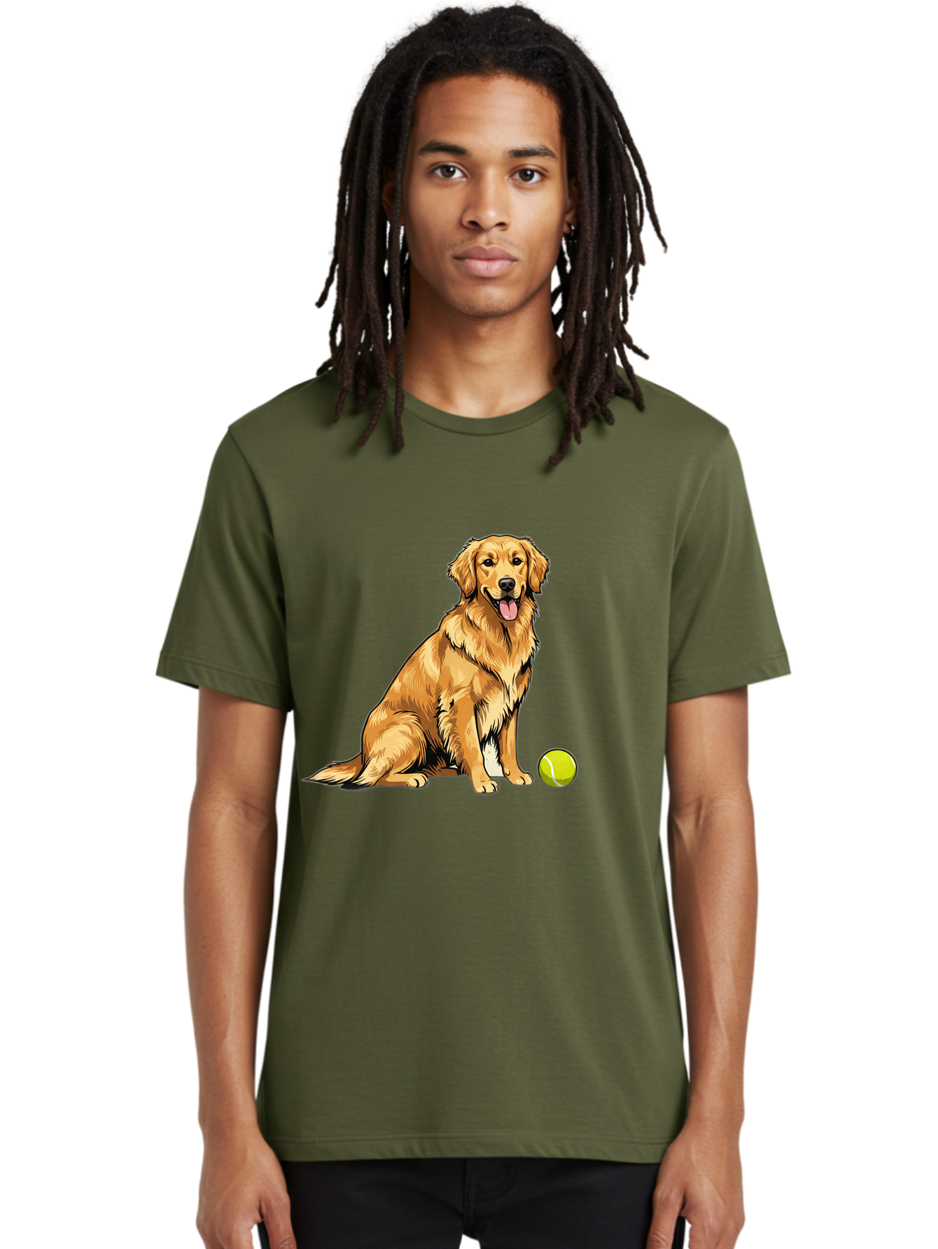 Golden-Retriever-7 Men'S Graphic Tee, 100% Cotton, Comfortable Casual Summer Wear, Machine Washable, Golden Retriever Dog, Tennis Ball, Sitting Dog, Happy Dog, Dog Sports, Canine Companion, Furry Friend, Playful Mood, Dog Illustration, Bab981 21