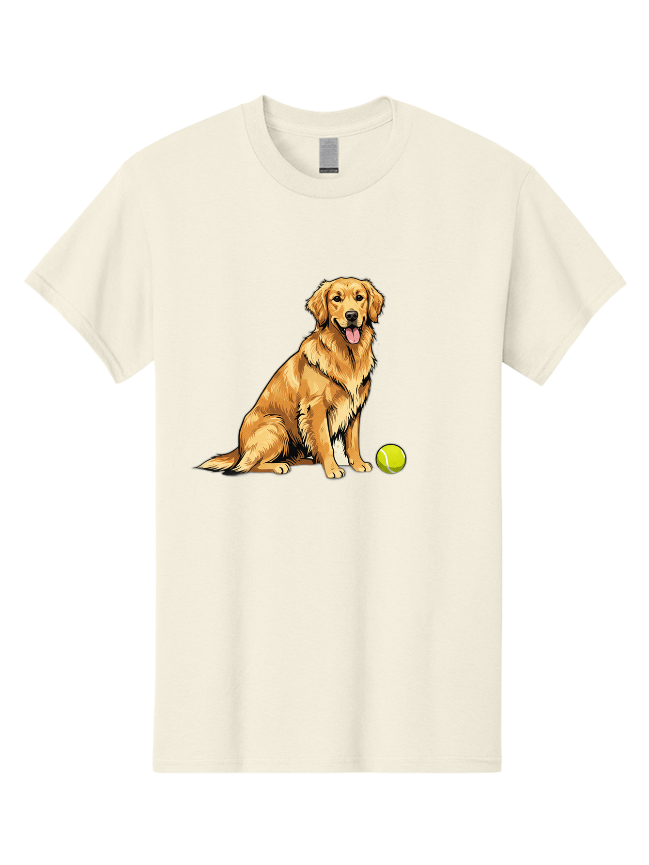 Golden-Retriever-7 Men'S Graphic Tee, 100% Cotton, Comfortable Casual Summer Wear, Machine Washable, Golden Retriever Dog, Tennis Ball, Sitting Dog, Happy Dog, Dog Sports, Canine Companion, Furry Friend, Playful Mood, Dog Illustration, Bab981 13