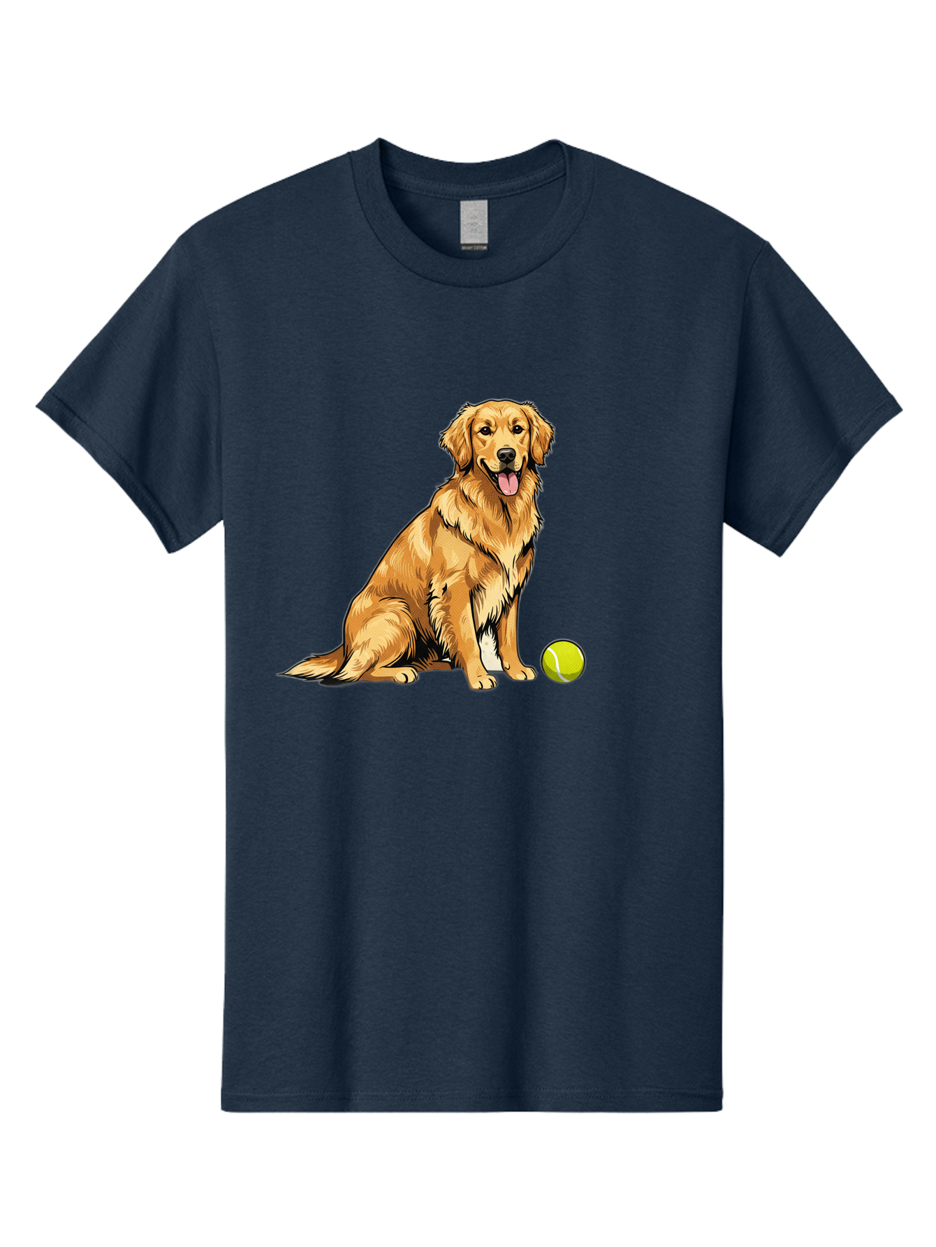 Golden-Retriever-7 Men'S Graphic Tee, 100% Cotton, Comfortable Casual Summer Wear, Machine Washable, Golden Retriever Dog, Tennis Ball, Sitting Dog, Happy Dog, Dog Sports, Canine Companion, Furry Friend, Playful Mood, Dog Illustration, Bab981 9