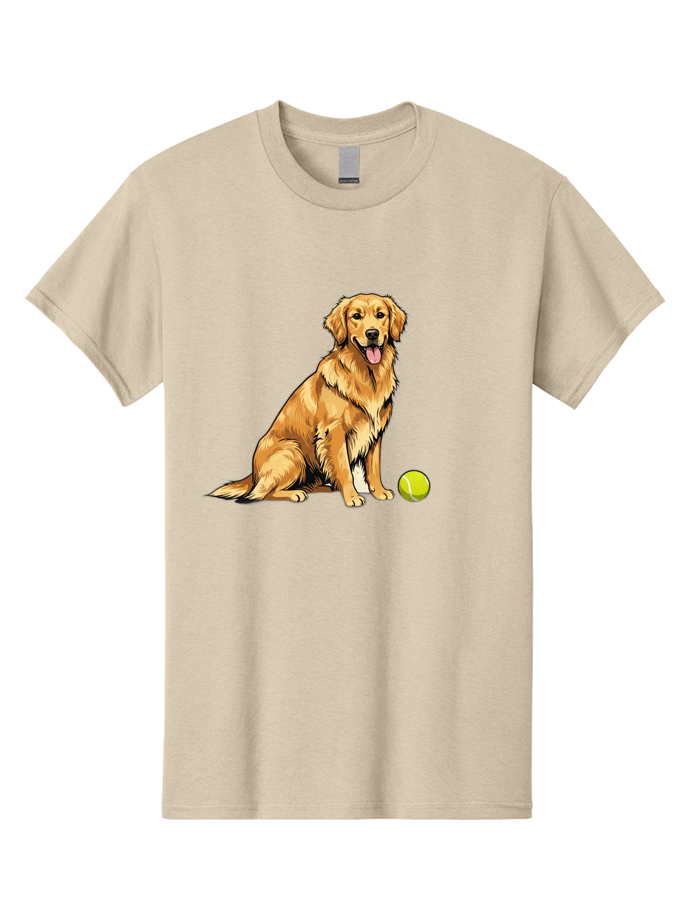 Golden-Retriever-7 Men'S Graphic Tee, 100% Cotton, Comfortable Casual Summer Wear, Machine Washable, Golden Retriever Dog, Tennis Ball, Sitting Dog, Happy Dog, Dog Sports, Canine Companion, Furry Friend, Playful Mood, Dog Illustration, Bab981 15