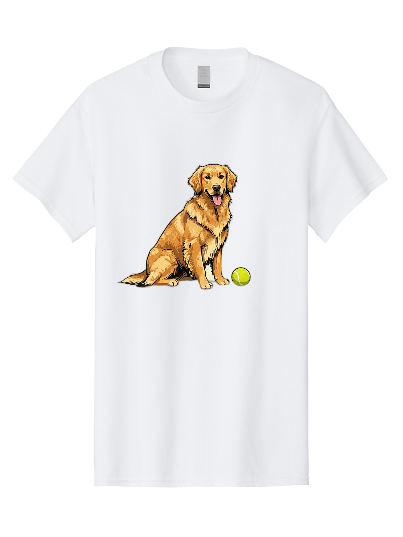 Golden-Retriever-7 Men'S Graphic Tee, 100% Cotton, Comfortable Casual Summer Wear, Machine Washable, Golden Retriever Dog, Tennis Ball, Sitting Dog, Happy Dog, Dog Sports, Canine Companion, Furry Friend, Playful Mood, Dog Illustration, Bab981 12