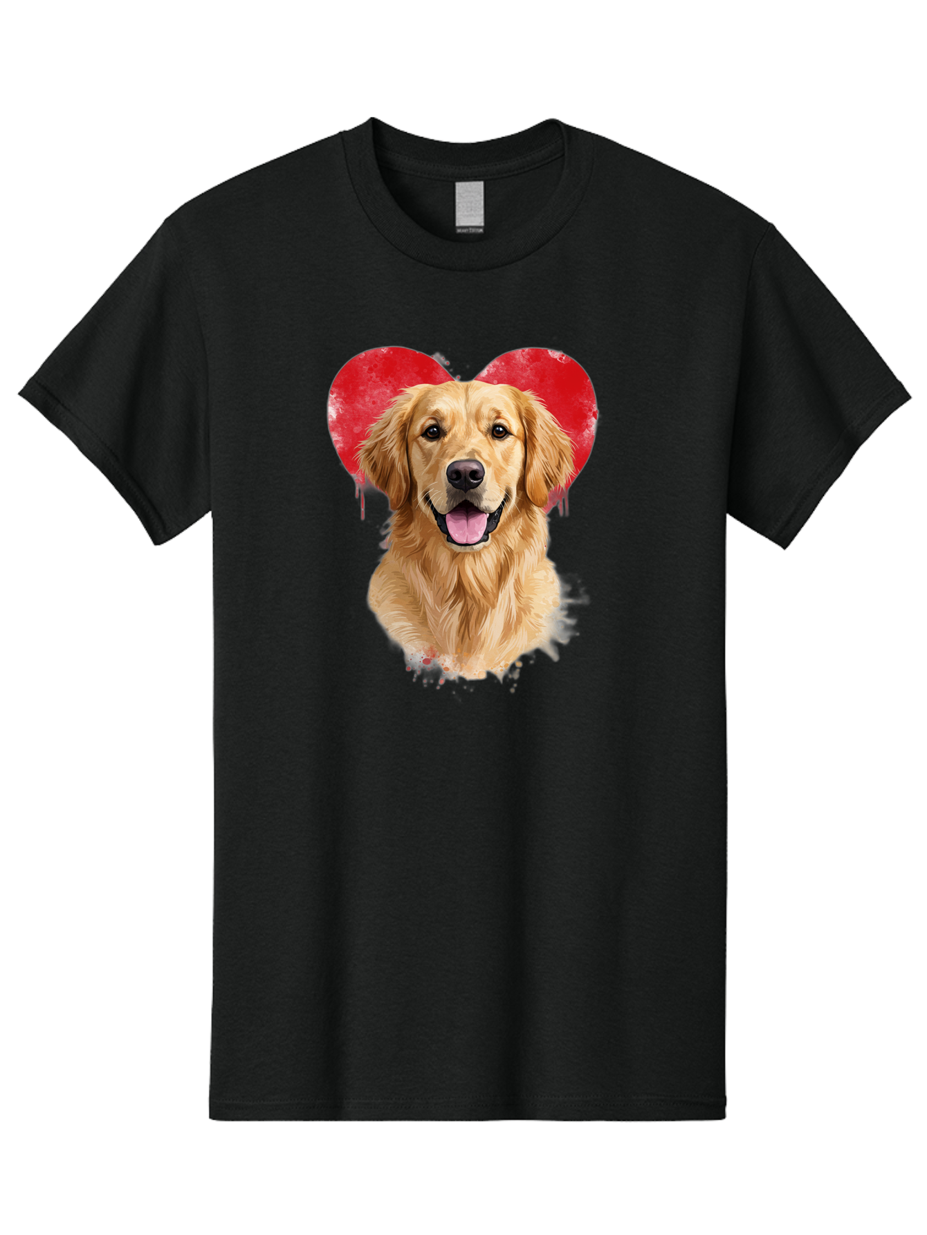 Golden-Retriever-With-Heart Men'S Graphic Tee, 100% Cotton, Comfortable Casual Summer Wear, Machine Washable, Golden Retriever, Dog Love, Red Heart, Dripping Paint, Cute Canine, Furry Friend, Heartwarming Moment, Loyal Companion, Happy Dog, Bac003 10