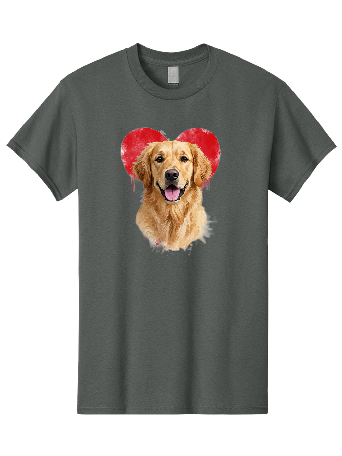 Golden-Retriever-With-Heart Men'S Graphic Tee, 100% Cotton, Comfortable Casual Summer Wear, Machine Washable, Golden Retriever, Dog Love, Red Heart, Dripping Paint, Cute Canine, Furry Friend, Heartwarming Moment, Loyal Companion, Happy Dog, Bac003 5