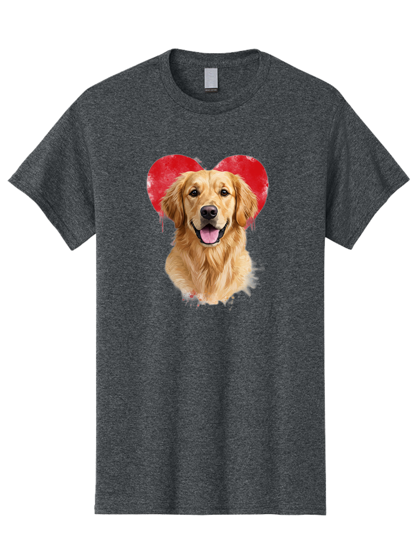 Golden-Retriever-With-Heart Men'S Graphic Tee, 100% Cotton, Comfortable Casual Summer Wear, Machine Washable, Golden Retriever, Dog Love, Red Heart, Dripping Paint, Cute Canine, Furry Friend, Heartwarming Moment, Loyal Companion, Happy Dog, Bac003 8