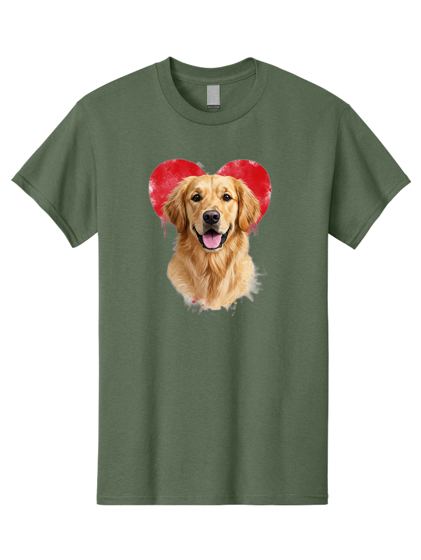 Golden-Retriever-With-Heart Men'S Graphic Tee, 100% Cotton, Comfortable Casual Summer Wear, Machine Washable, Golden Retriever, Dog Love, Red Heart, Dripping Paint, Cute Canine, Furry Friend, Heartwarming Moment, Loyal Companion, Happy Dog, Bac003 14