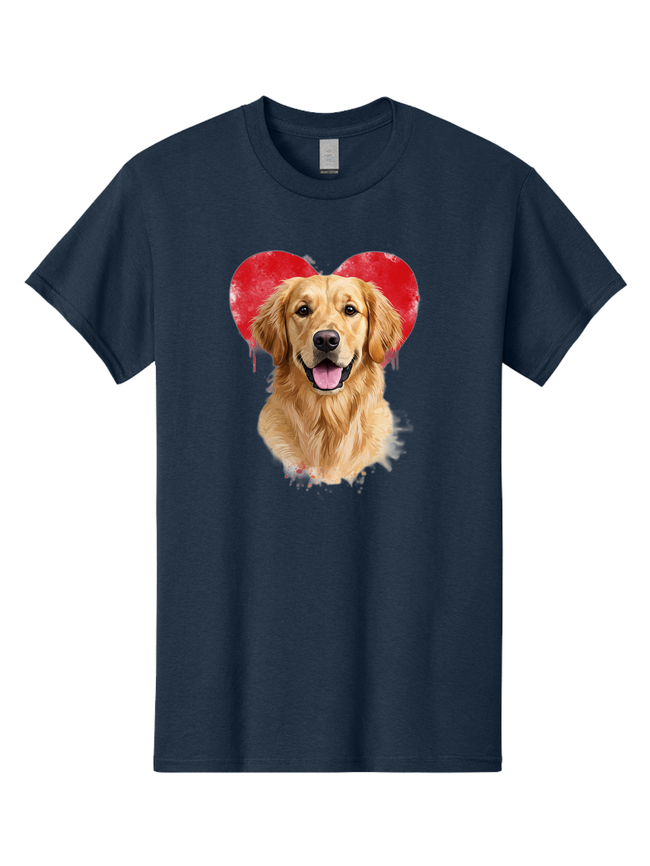 Golden-Retriever-With-Heart Men'S Graphic Tee, 100% Cotton, Comfortable Casual Summer Wear, Machine Washable, Golden Retriever, Dog Love, Red Heart, Dripping Paint, Cute Canine, Furry Friend, Heartwarming Moment, Loyal Companion, Happy Dog, Bac003 4