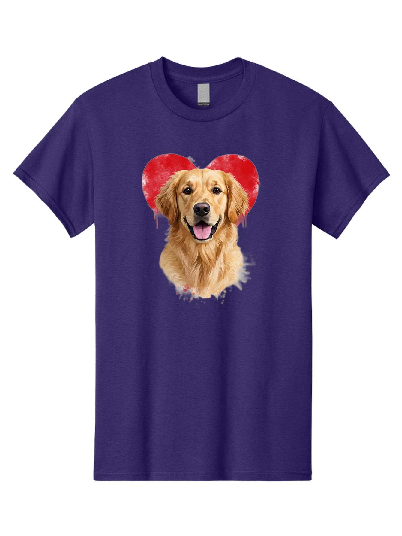 Golden-Retriever-With-Heart Men'S Graphic Tee, 100% Cotton, Comfortable Casual Summer Wear, Machine Washable, Golden Retriever, Dog Love, Red Heart, Dripping Paint, Cute Canine, Furry Friend, Heartwarming Moment, Loyal Companion, Happy Dog, Bac003 11