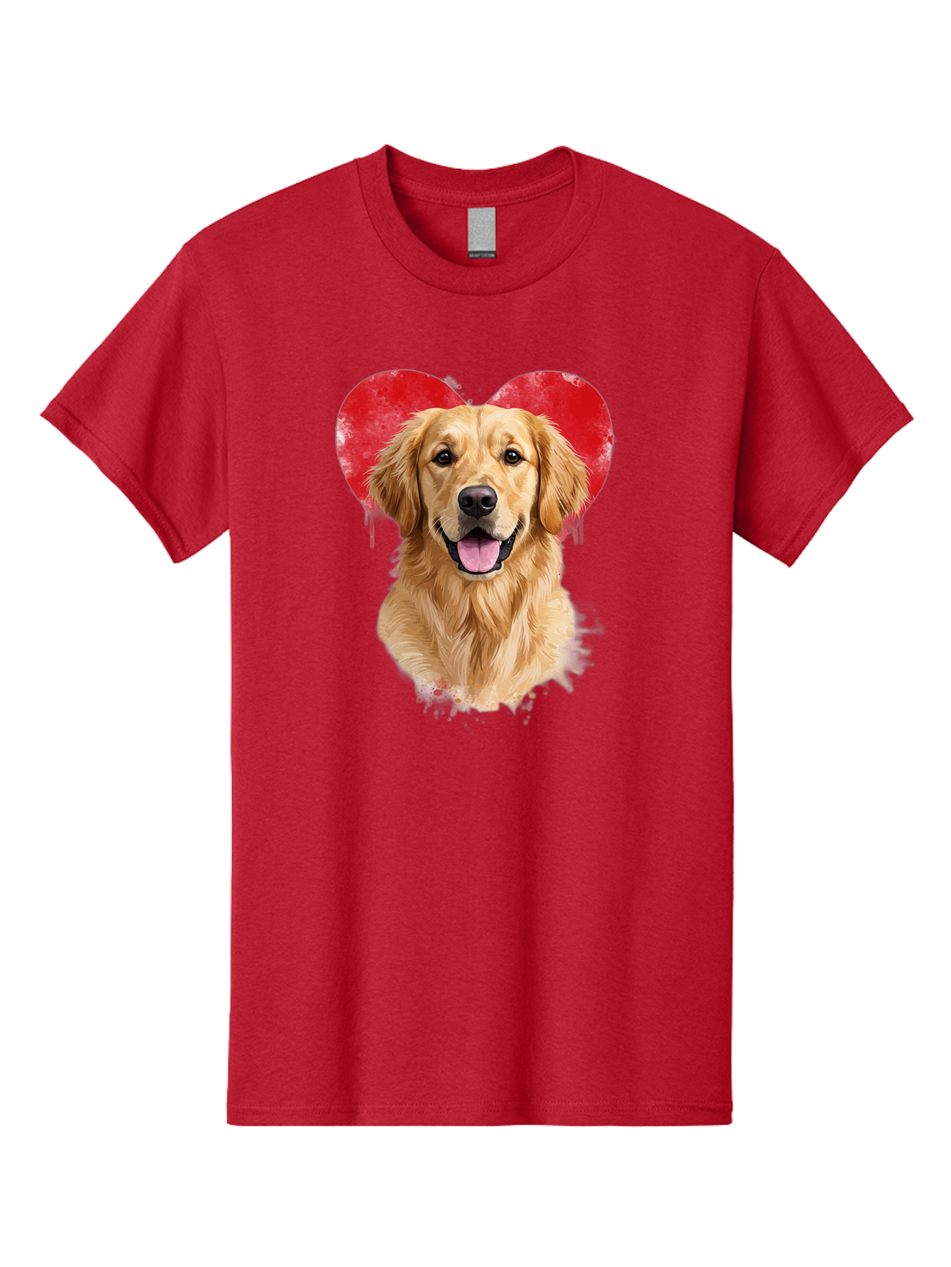 Golden-Retriever-With-Heart Men'S Graphic Tee, 100% Cotton, Comfortable Casual Summer Wear, Machine Washable, Golden Retriever, Dog Love, Red Heart, Dripping Paint, Cute Canine, Furry Friend, Heartwarming Moment, Loyal Companion, Happy Dog, Bac003 15