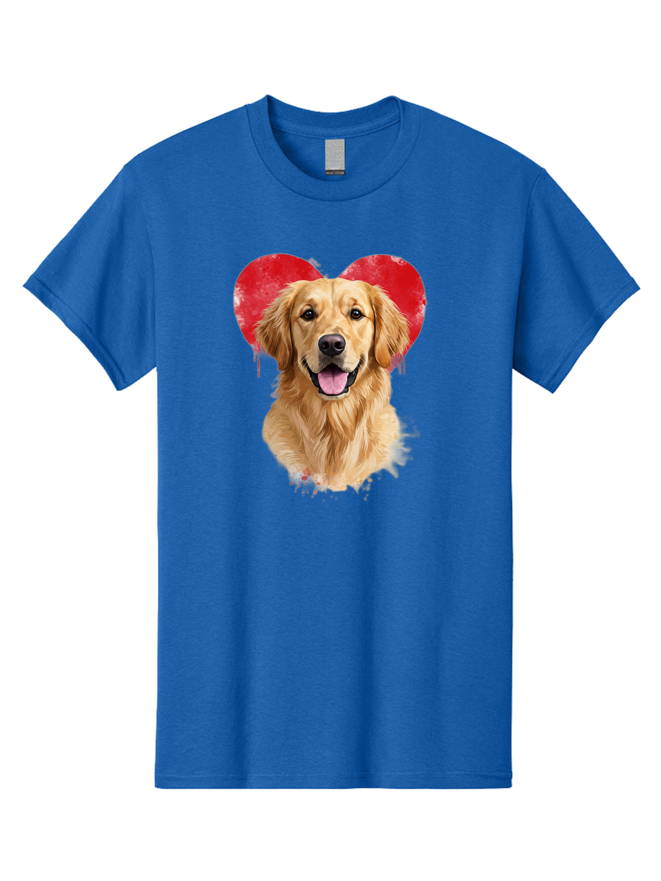 Golden-Retriever-With-Heart Men'S Graphic Tee, 100% Cotton, Comfortable Casual Summer Wear, Machine Washable, Golden Retriever, Dog Love, Red Heart, Dripping Paint, Cute Canine, Furry Friend, Heartwarming Moment, Loyal Companion, Happy Dog, Bac003 7