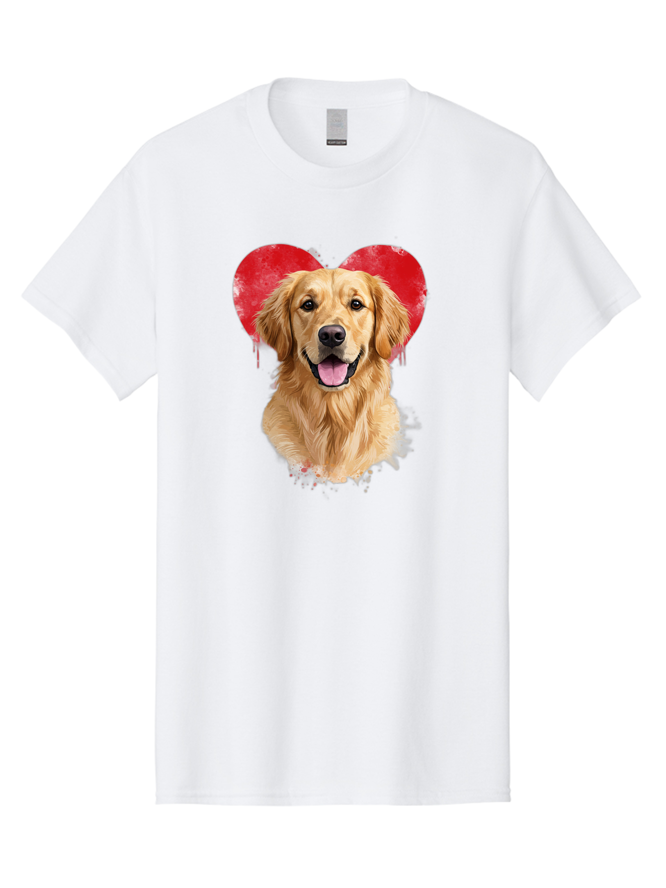Golden-Retriever-With-Heart Men'S Graphic Tee, 100% Cotton, Comfortable Casual Summer Wear, Machine Washable, Golden Retriever, Dog Love, Red Heart, Dripping Paint, Cute Canine, Furry Friend, Heartwarming Moment, Loyal Companion, Happy Dog, Bac003 13
