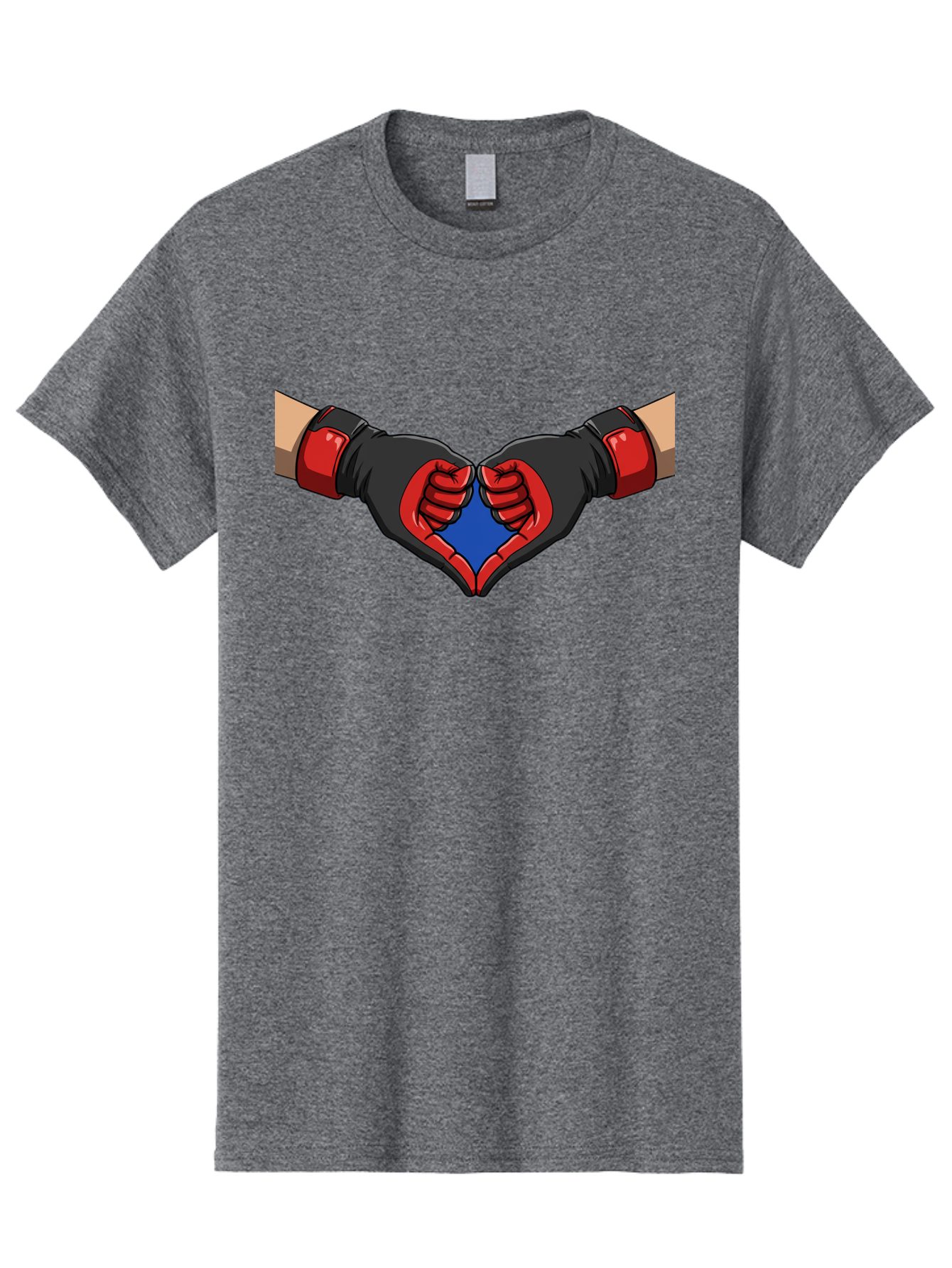 Hands-Forming-Heart-2 Men'S Graphic Tee, 100% Cotton, Comfortable Casual Summer Wear, Machine Washable, Hands Forming A Heart Shape, Black And Red Boxing Gloves, Blue Heart Center, Cartoon Illustration, Hand Gesture, Symbolic Heart Shape, Bac023 1