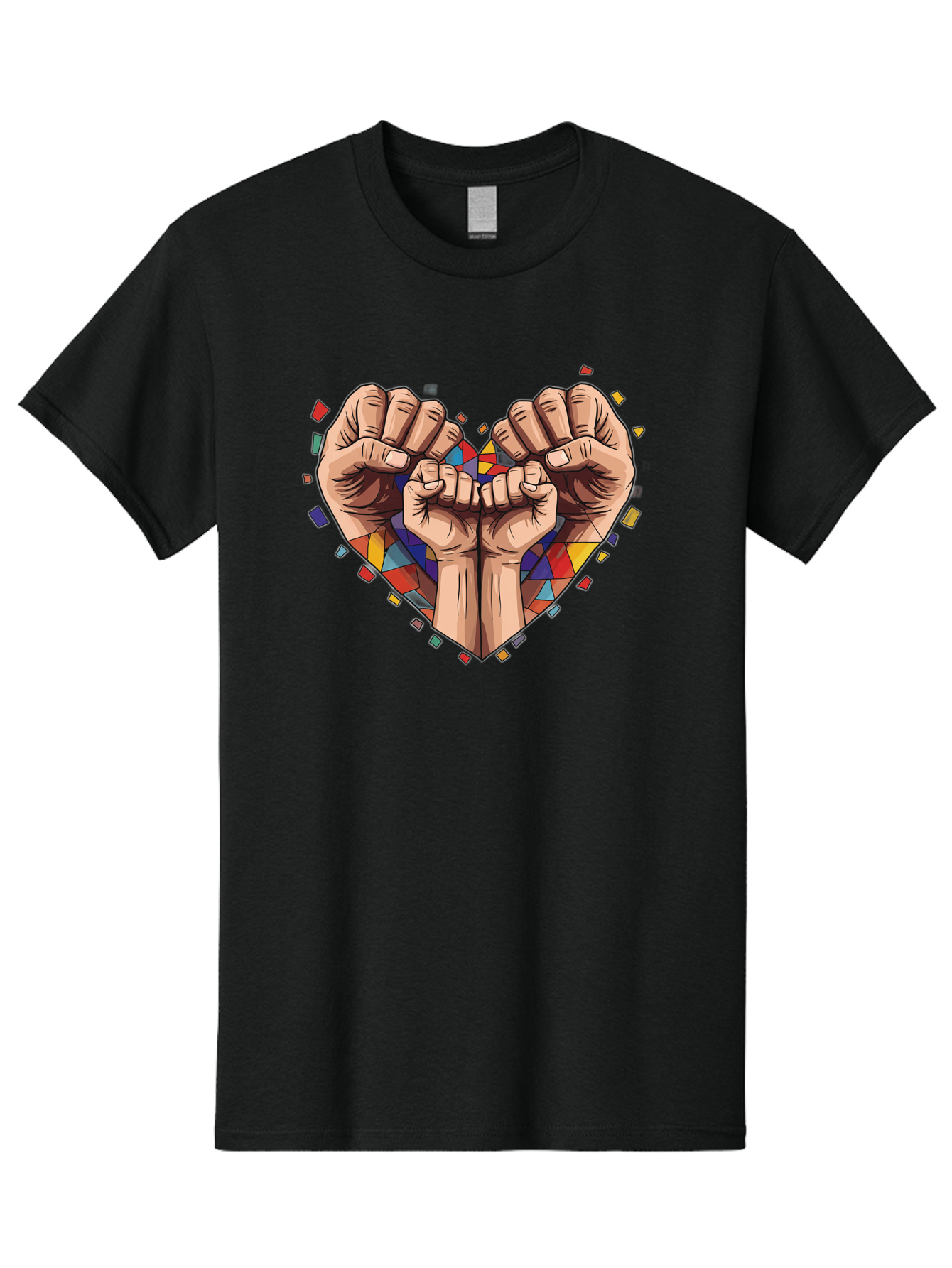 Hands-Forming-Heart-4 Men'S Graphic Tee, 100% Cotton, Comfortable Casual Summer Wear, Machine Washable, Hands Forming Heart Shape, Mosaic Heart, Multi-Colored Tiles, Vibrant Colors, Unity Symbol, Togetherness, Love, Solidarity, Empowerment Bac025 12