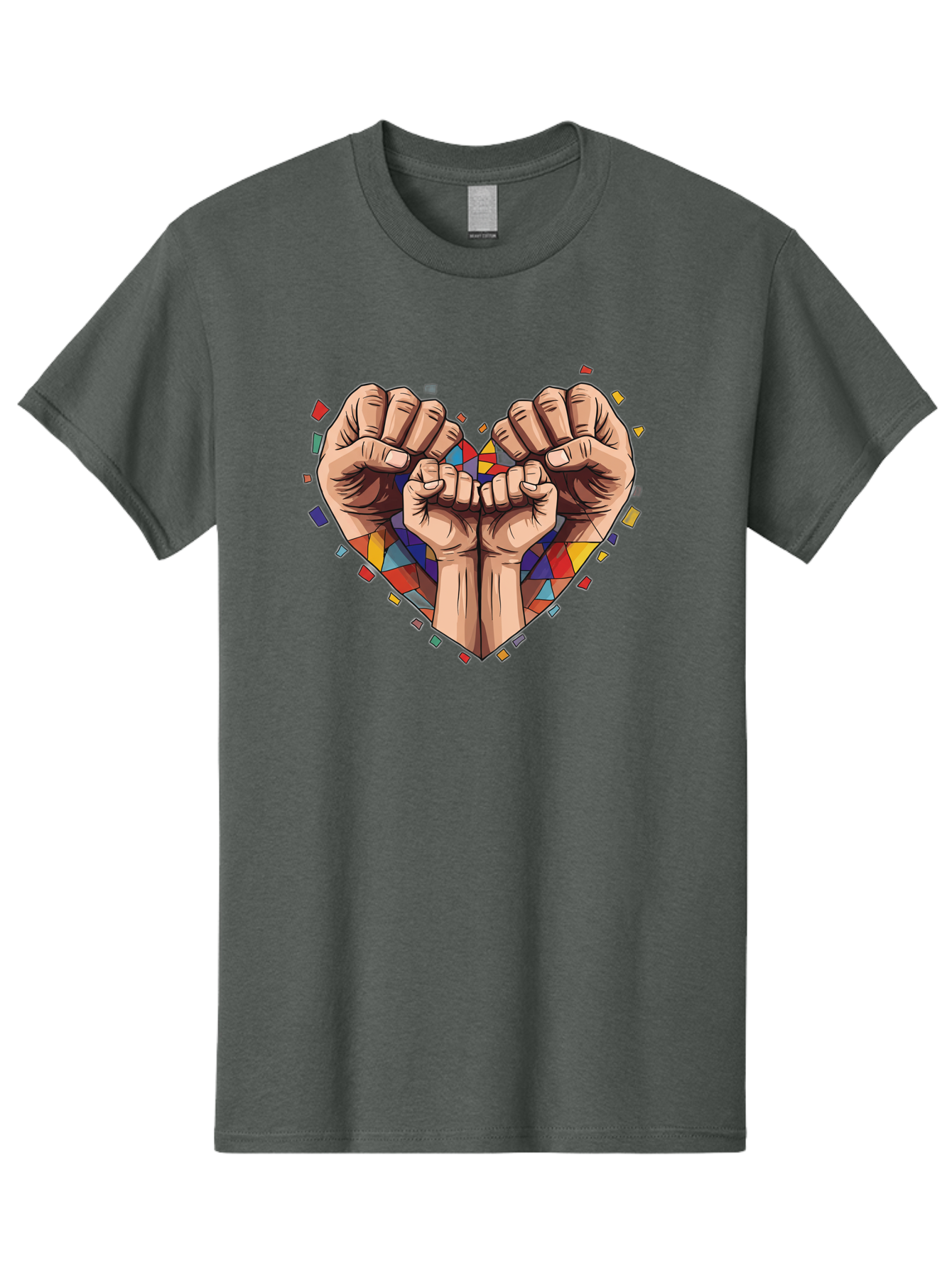 Hands-Forming-Heart-4 Men'S Graphic Tee, 100% Cotton, Comfortable Casual Summer Wear, Machine Washable, Hands Forming Heart Shape, Mosaic Heart, Multi-Colored Tiles, Vibrant Colors, Unity Symbol, Togetherness, Love, Solidarity, Empowerment Bac025 14