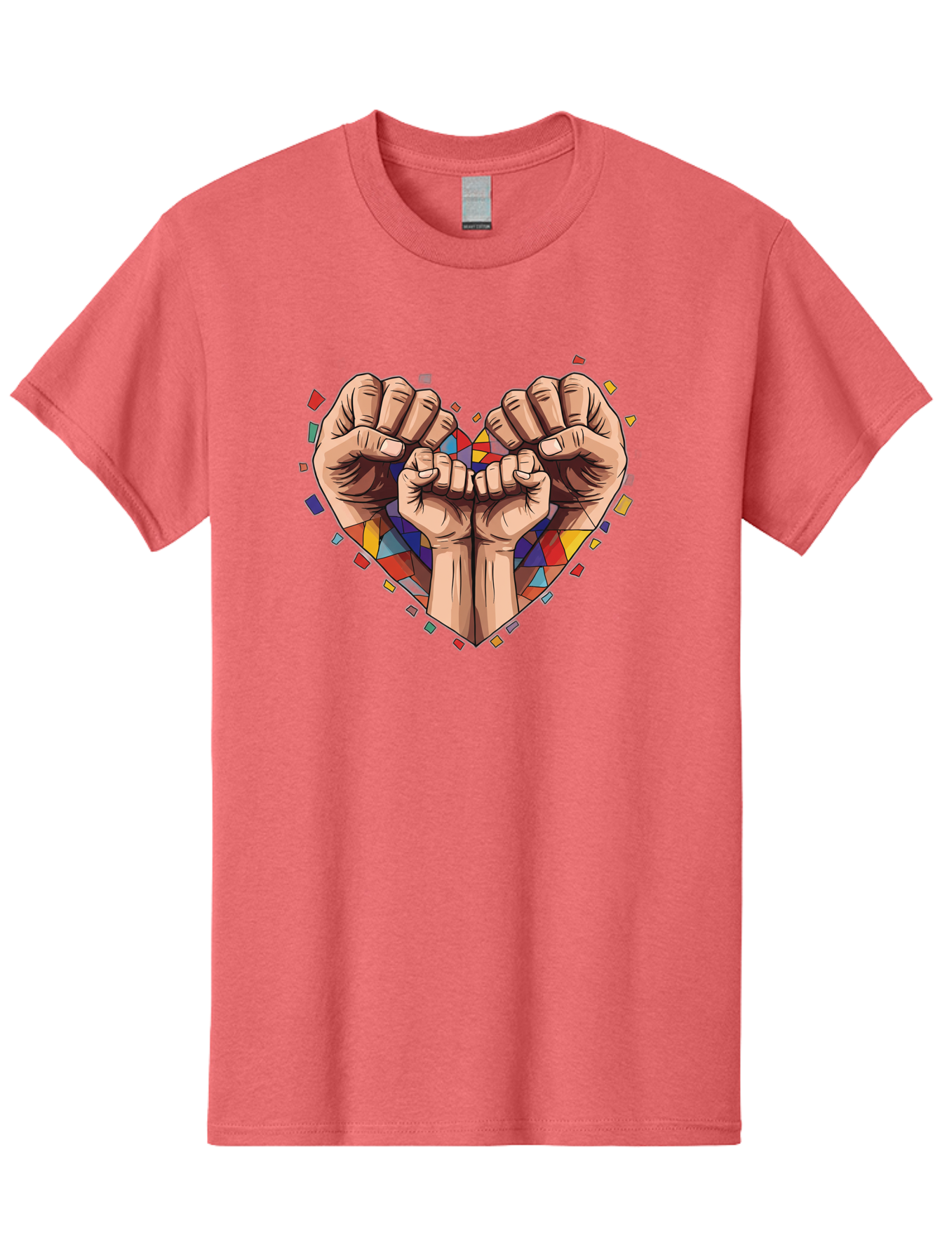 Hands-Forming-Heart-4 Men'S Graphic Tee, 100% Cotton, Comfortable Casual Summer Wear, Machine Washable, Hands Forming Heart Shape, Mosaic Heart, Multi-Colored Tiles, Vibrant Colors, Unity Symbol, Togetherness, Love, Solidarity, Empowerment Bac025 13