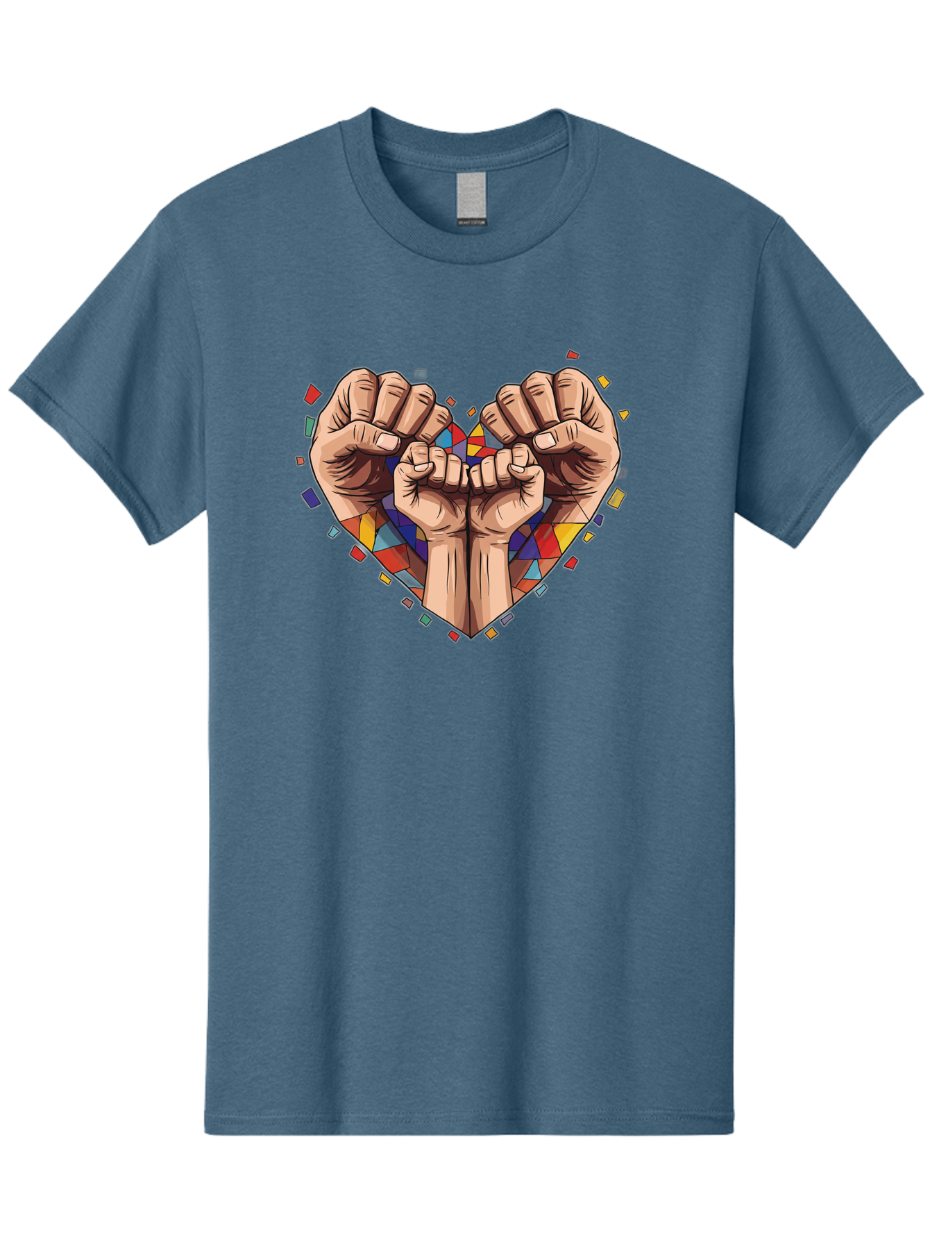Hands-Forming-Heart-4 Men'S Graphic Tee, 100% Cotton, Comfortable Casual Summer Wear, Machine Washable, Hands Forming Heart Shape, Mosaic Heart, Multi-Colored Tiles, Vibrant Colors, Unity Symbol, Togetherness, Love, Solidarity, Empowerment Bac025 4