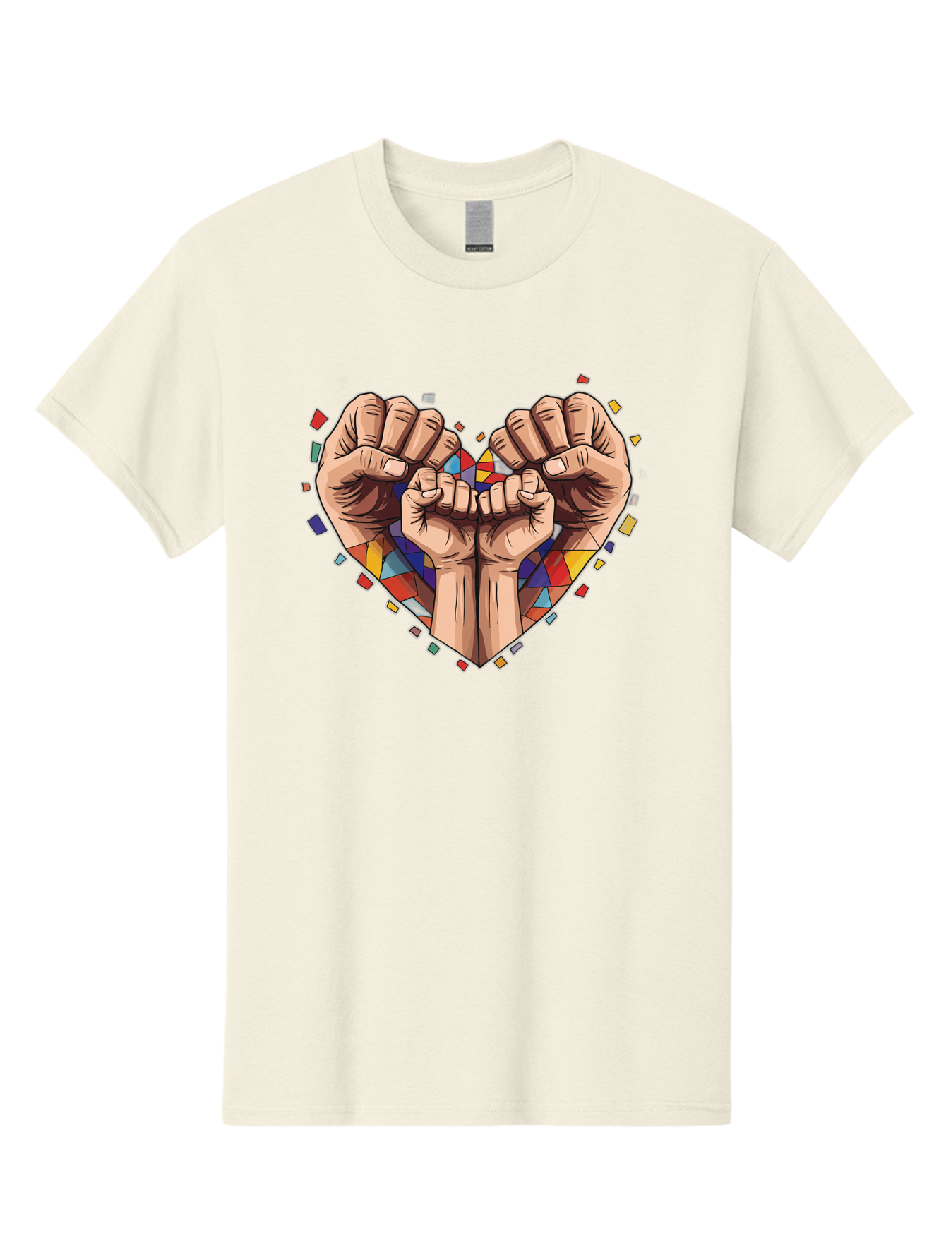 Hands-Forming-Heart-4 Men'S Graphic Tee, 100% Cotton, Comfortable Casual Summer Wear, Machine Washable, Hands Forming Heart Shape, Mosaic Heart, Multi-Colored Tiles, Vibrant Colors, Unity Symbol, Togetherness, Love, Solidarity, Empowerment Bac025 10