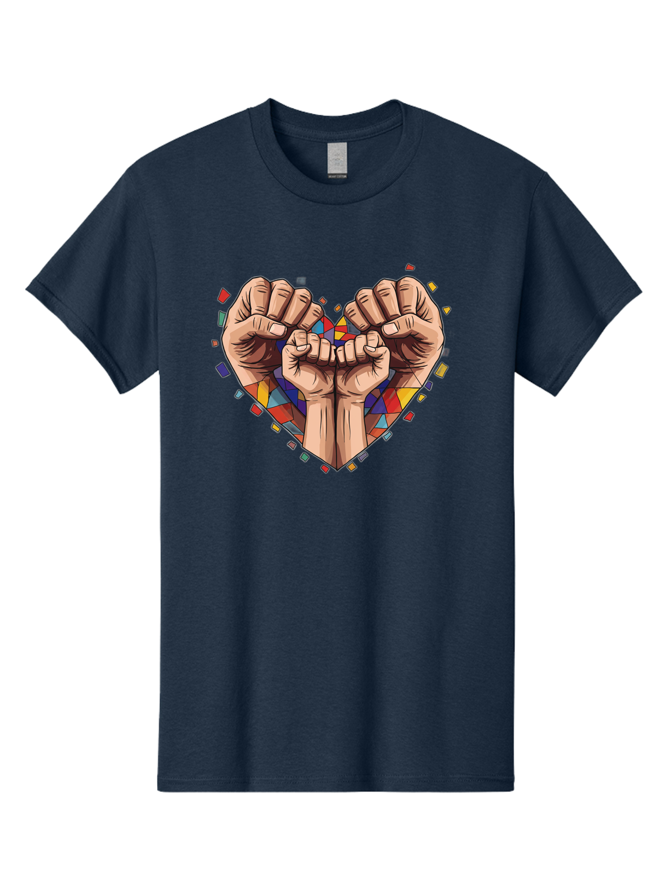Hands-Forming-Heart-4 Men'S Graphic Tee, 100% Cotton, Comfortable Casual Summer Wear, Machine Washable, Hands Forming Heart Shape, Mosaic Heart, Multi-Colored Tiles, Vibrant Colors, Unity Symbol, Togetherness, Love, Solidarity, Empowerment Bac025 3