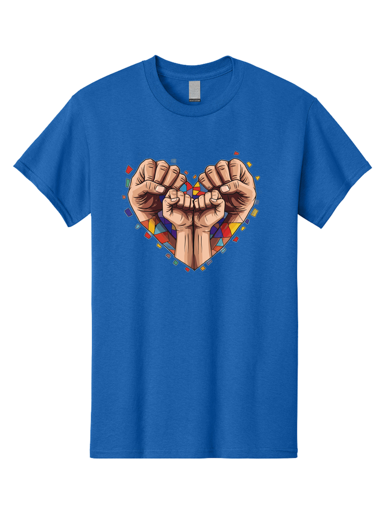 Hands-Forming-Heart-4 Men'S Graphic Tee, 100% Cotton, Comfortable Casual Summer Wear, Machine Washable, Hands Forming Heart Shape, Mosaic Heart, Multi-Colored Tiles, Vibrant Colors, Unity Symbol, Togetherness, Love, Solidarity, Empowerment Bac025 5