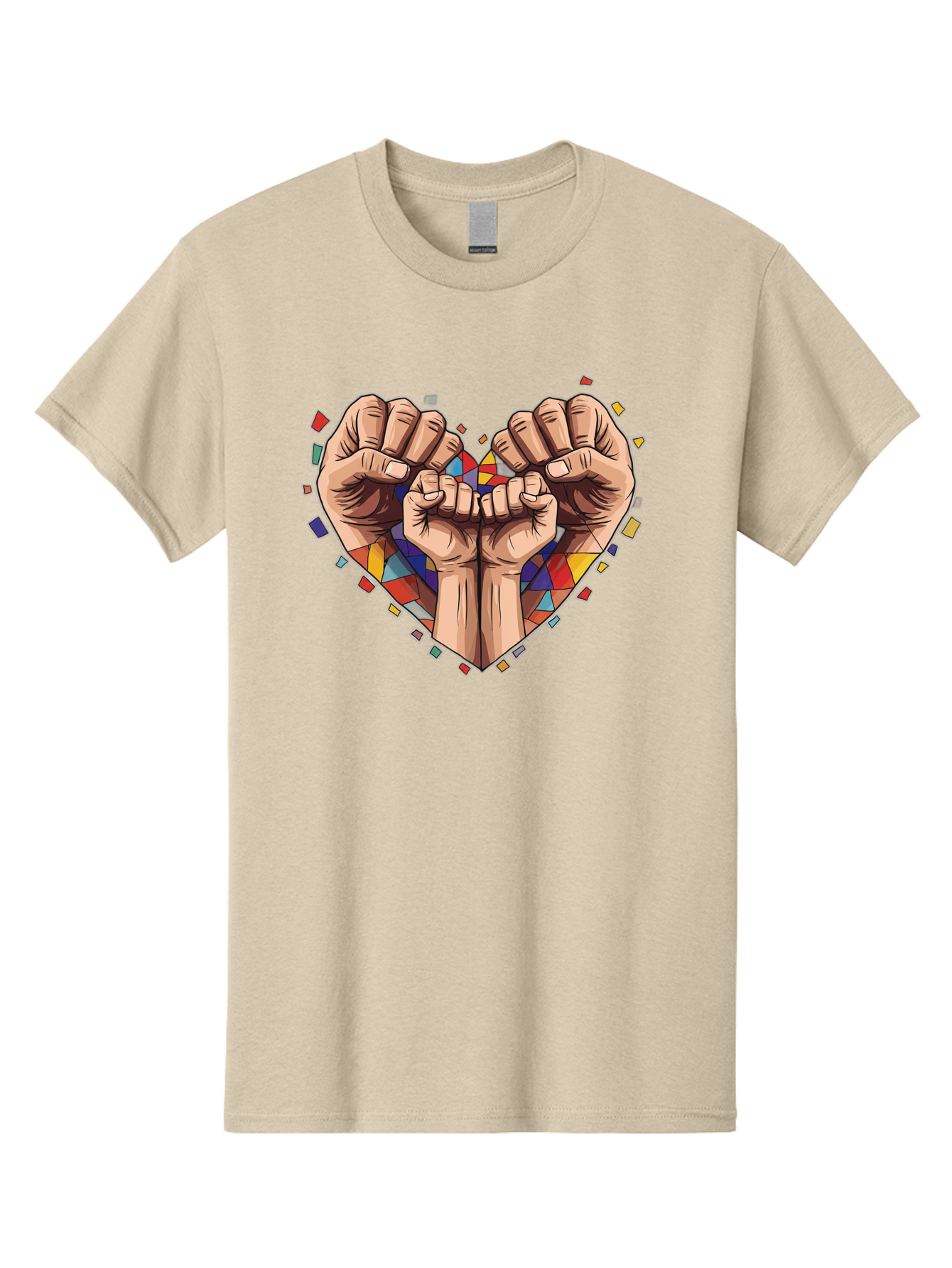 Hands-Forming-Heart-4 Men'S Graphic Tee, 100% Cotton, Comfortable Casual Summer Wear, Machine Washable, Hands Forming Heart Shape, Mosaic Heart, Multi-Colored Tiles, Vibrant Colors, Unity Symbol, Togetherness, Love, Solidarity, Empowerment Bac025 6