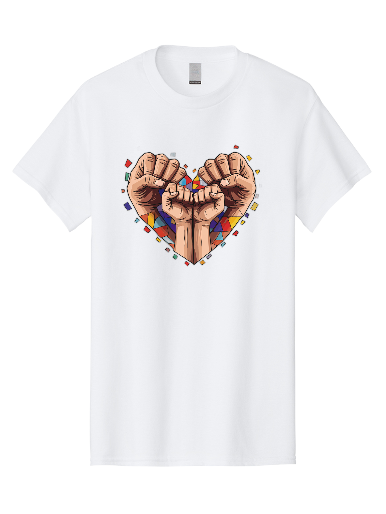 Hands-Forming-Heart-4 Men'S Graphic Tee, 100% Cotton, Comfortable Casual Summer Wear, Machine Washable, Hands Forming Heart Shape, Mosaic Heart, Multi-Colored Tiles, Vibrant Colors, Unity Symbol, Togetherness, Love, Solidarity, Empowerment Bac025 1