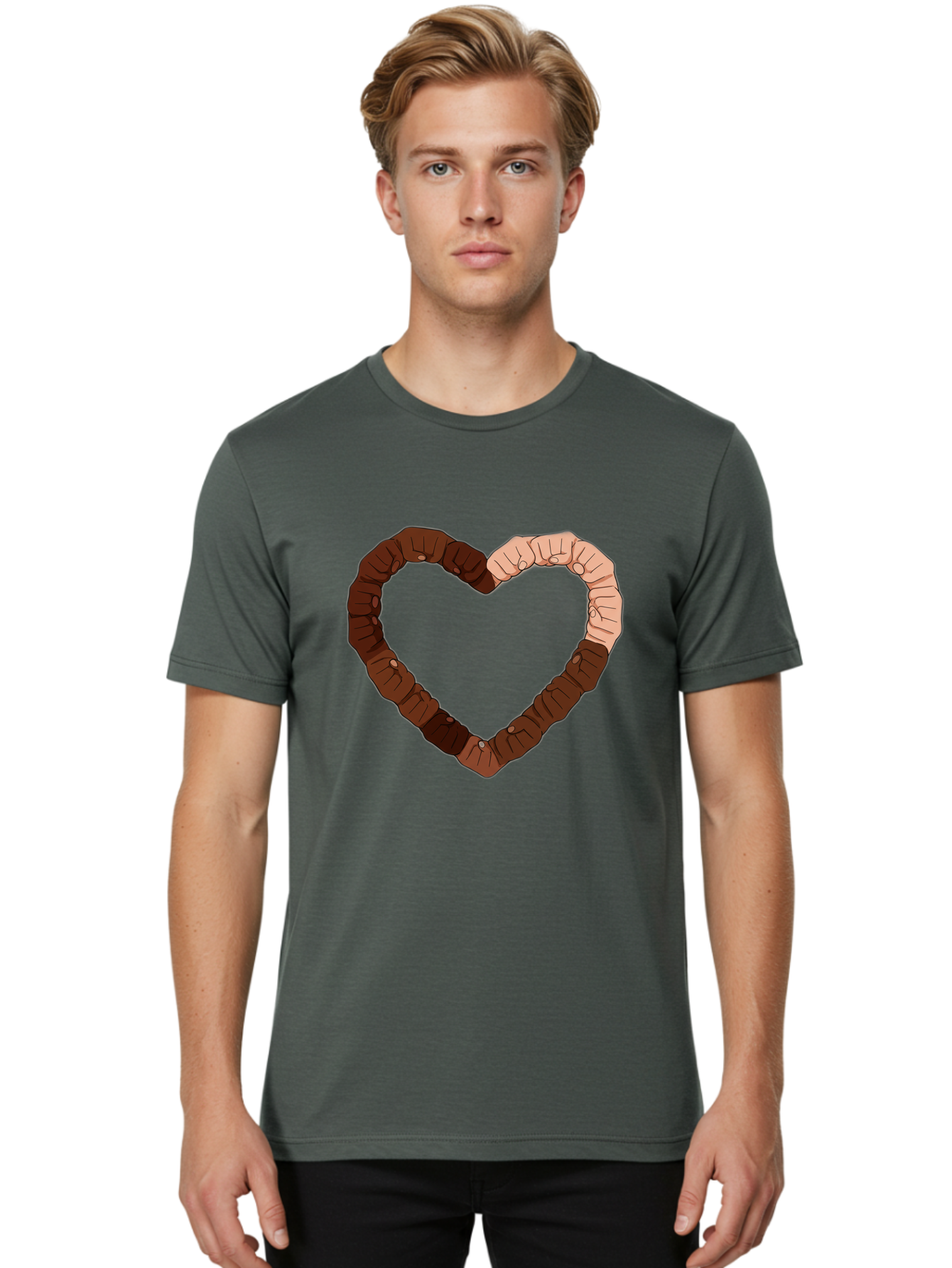 Hands-Forming-Heart Men'S Graphic Tee, 100% Cotton, Comfortable Casual Summer Wear, Machine Washable, Diverse Hands Forming Heart, Unity And Love Symbol, Multicultural Unity, Solidarity, Togetherness, Hand Holding Illustration, Bac027 16