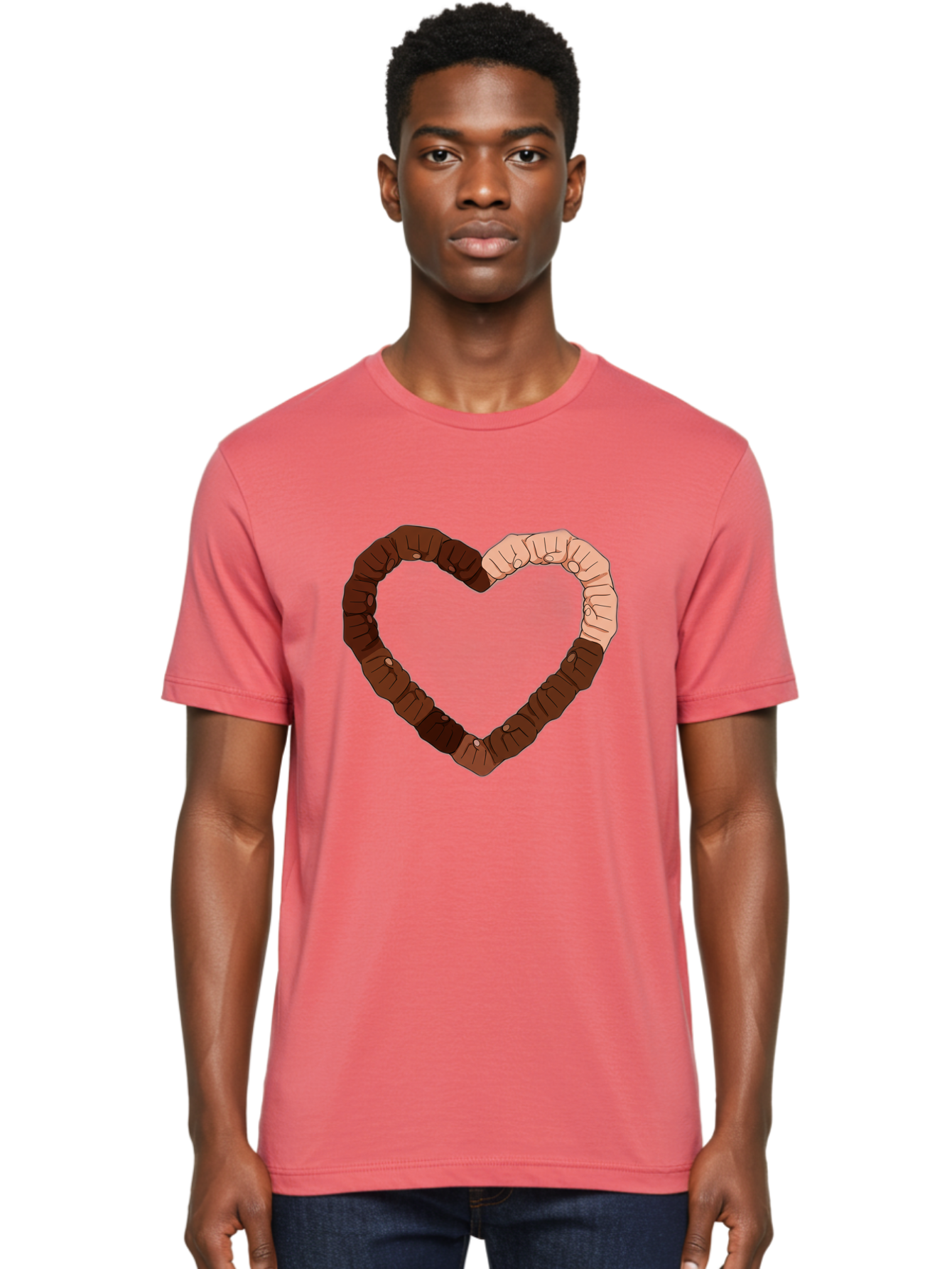 Hands-Forming-Heart Men'S Graphic Tee, 100% Cotton, Comfortable Casual Summer Wear, Machine Washable, Diverse Hands Forming Heart, Unity And Love Symbol, Multicultural Unity, Solidarity, Togetherness, Hand Holding Illustration, Bac027 21