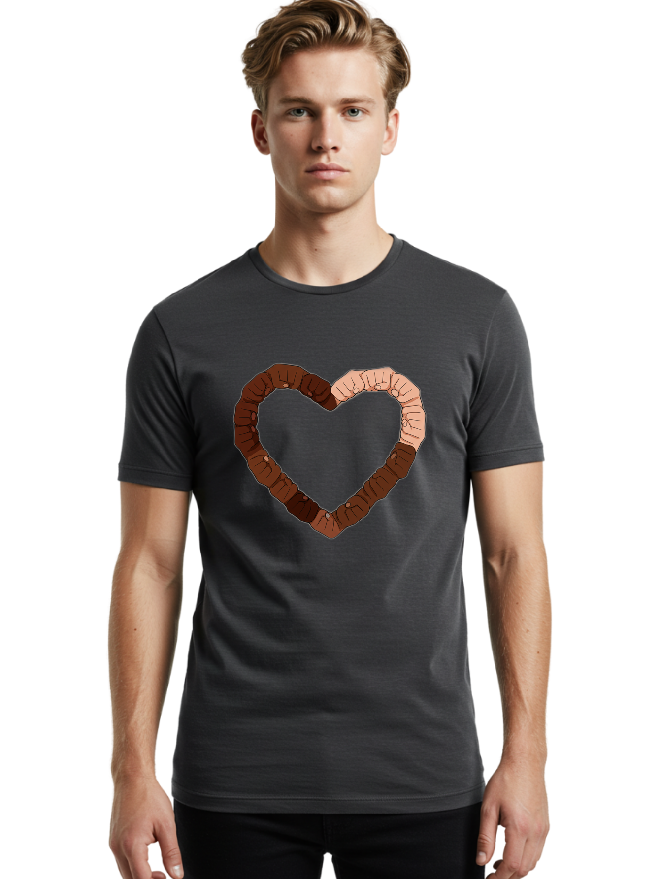 Hands-Forming-Heart Men'S Graphic Tee, 100% Cotton, Comfortable Casual Summer Wear, Machine Washable, Diverse Hands Forming Heart, Unity And Love Symbol, Multicultural Unity, Solidarity, Togetherness, Hand Holding Illustration, Bac027 30