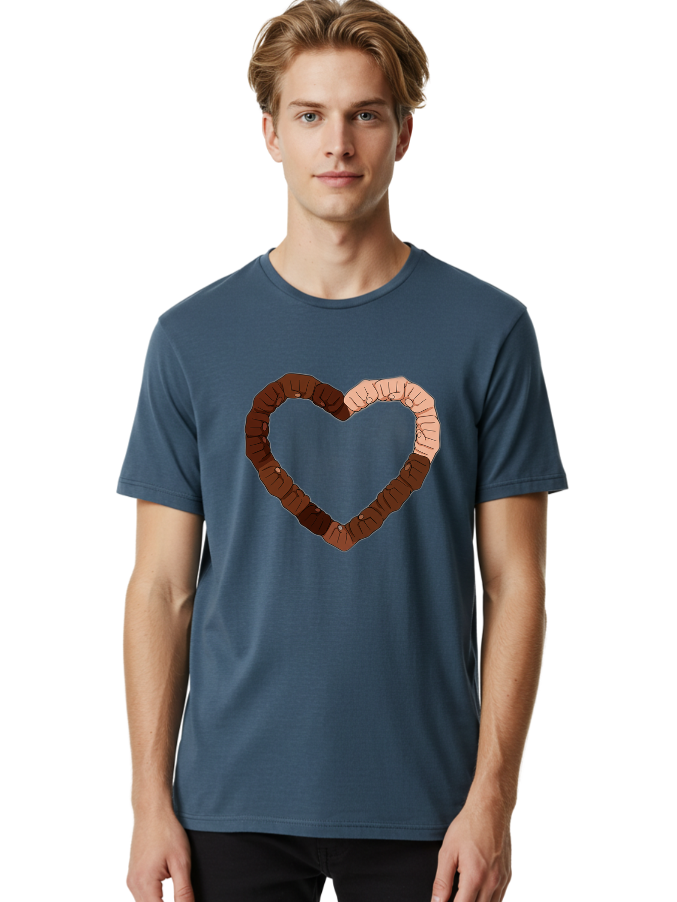 Hands-Forming-Heart Men'S Graphic Tee, 100% Cotton, Comfortable Casual Summer Wear, Machine Washable, Diverse Hands Forming Heart, Unity And Love Symbol, Multicultural Unity, Solidarity, Togetherness, Hand Holding Illustration, Bac027 18