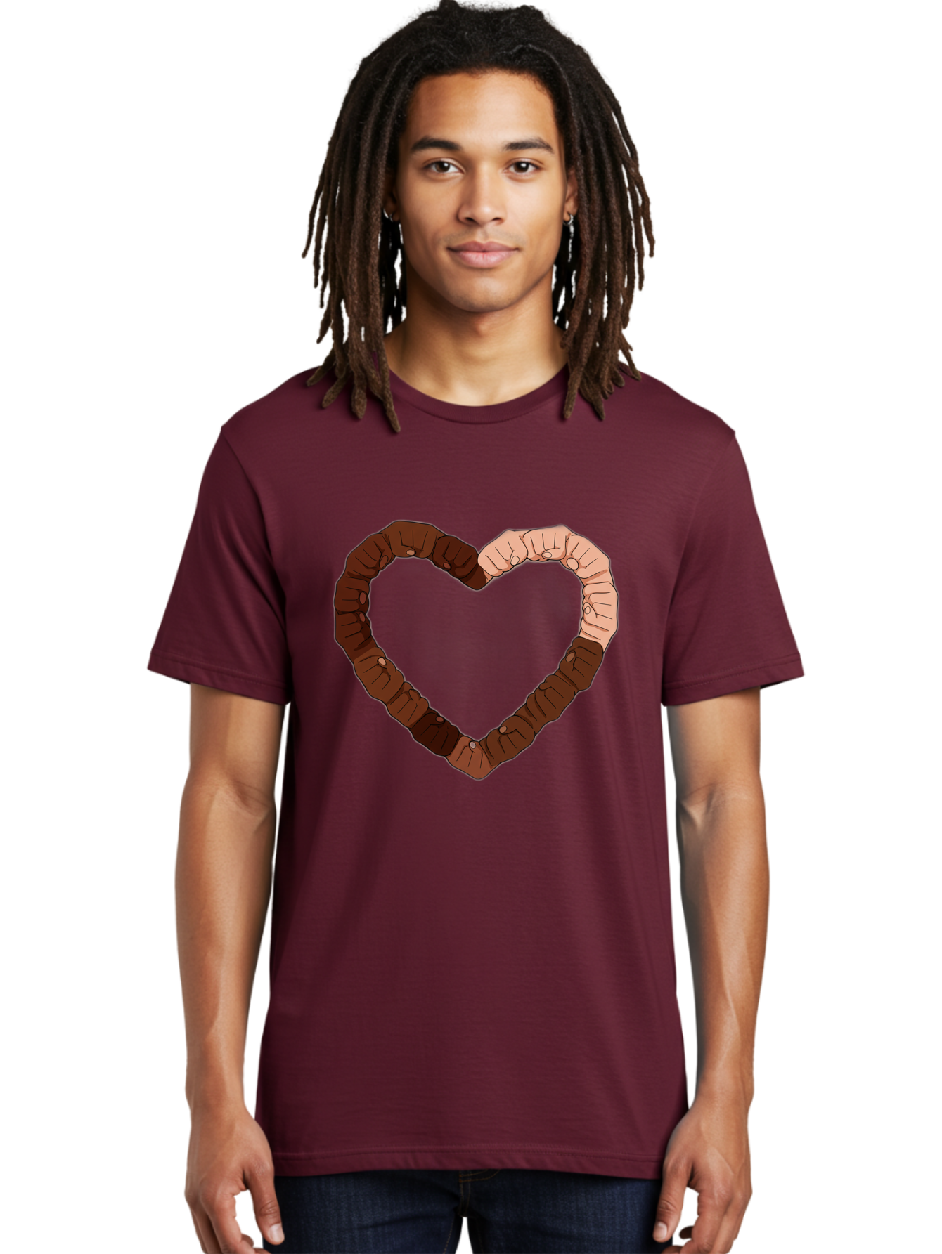 Hands-Forming-Heart Men'S Graphic Tee, 100% Cotton, Comfortable Casual Summer Wear, Machine Washable, Diverse Hands Forming Heart, Unity And Love Symbol, Multicultural Unity, Solidarity, Togetherness, Hand Holding Illustration, Bac027 29