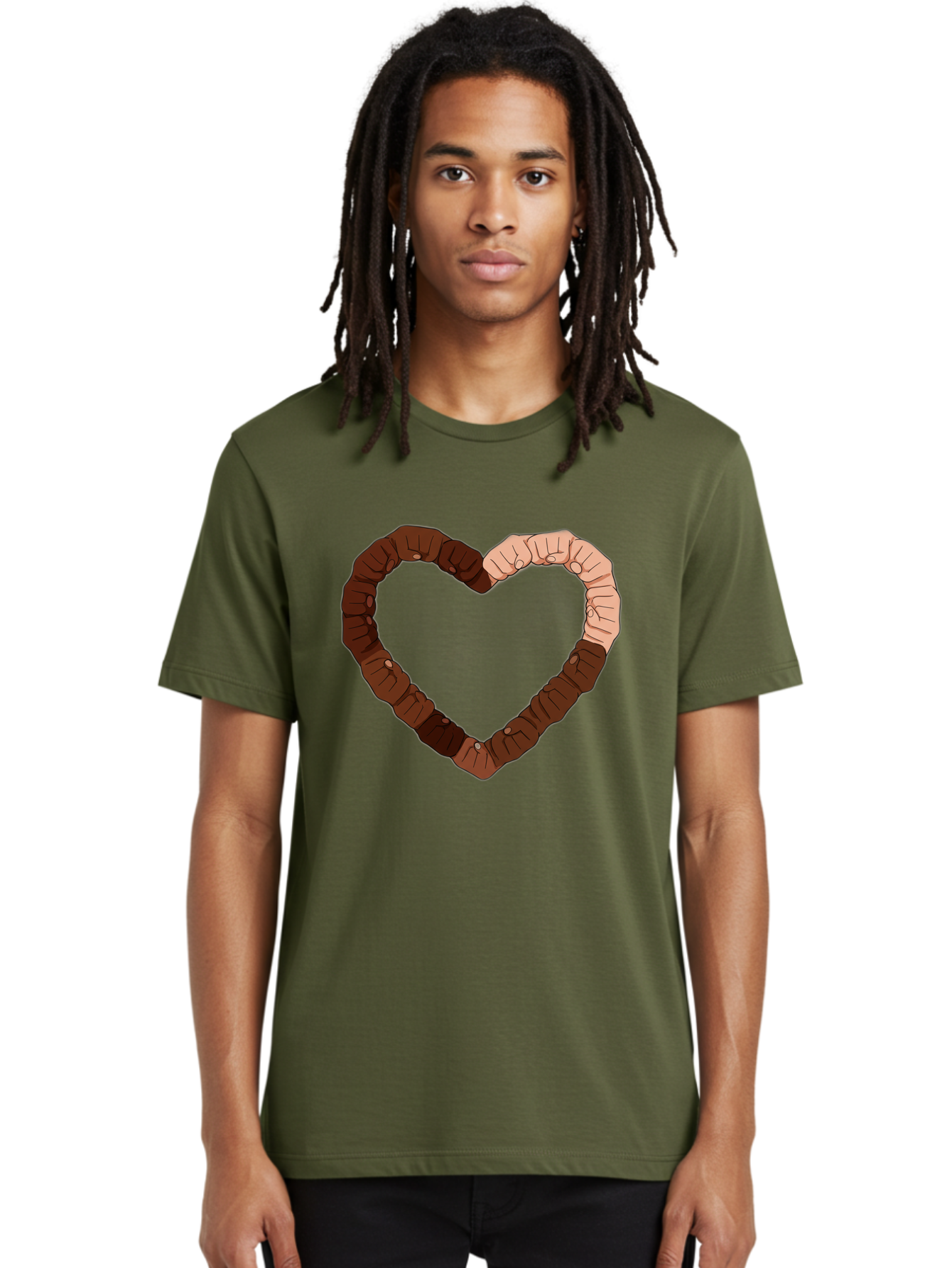 Hands-Forming-Heart Men'S Graphic Tee, 100% Cotton, Comfortable Casual Summer Wear, Machine Washable, Diverse Hands Forming Heart, Unity And Love Symbol, Multicultural Unity, Solidarity, Togetherness, Hand Holding Illustration, Bac027 28