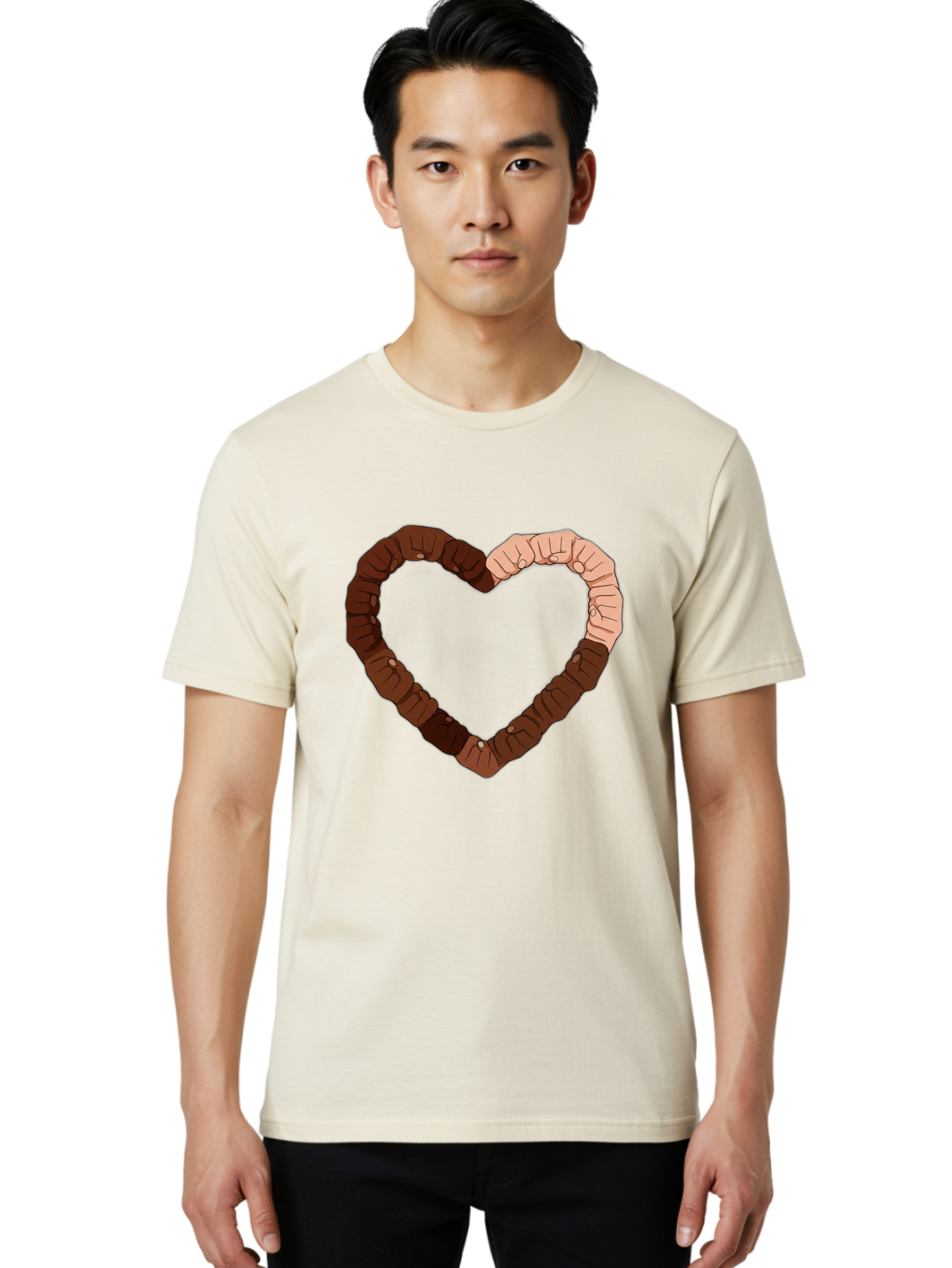 Hands-Forming-Heart Men'S Graphic Tee, 100% Cotton, Comfortable Casual Summer Wear, Machine Washable, Diverse Hands Forming Heart, Unity And Love Symbol, Multicultural Unity, Solidarity, Togetherness, Hand Holding Illustration, Bac027 26