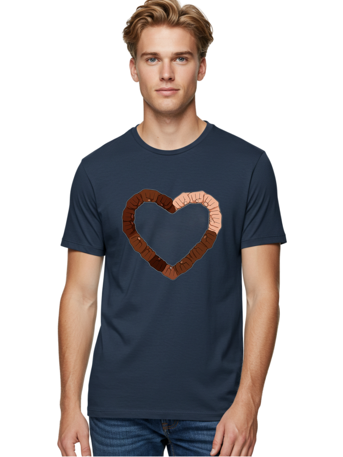 Hands-Forming-Heart Men'S Graphic Tee, 100% Cotton, Comfortable Casual Summer Wear, Machine Washable, Diverse Hands Forming Heart, Unity And Love Symbol, Multicultural Unity, Solidarity, Togetherness, Hand Holding Illustration, Bac027 22