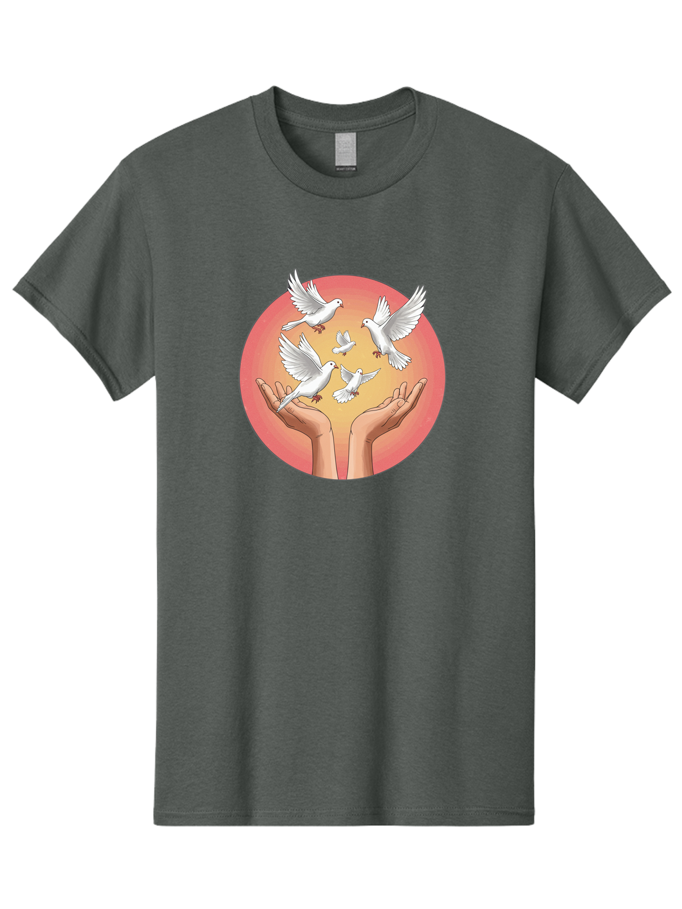 Hands-Releasing-Doves Men'S Graphic Tee, 100% Cotton, Comfortable Casual Summer Wear, Machine Washable, Doves Flying Away, Hands Releasing Birds, White Doves, Peaceful Release, Liberation, Freedom, Gentle Hands, Peaceful Atmosphere, Bac030 9