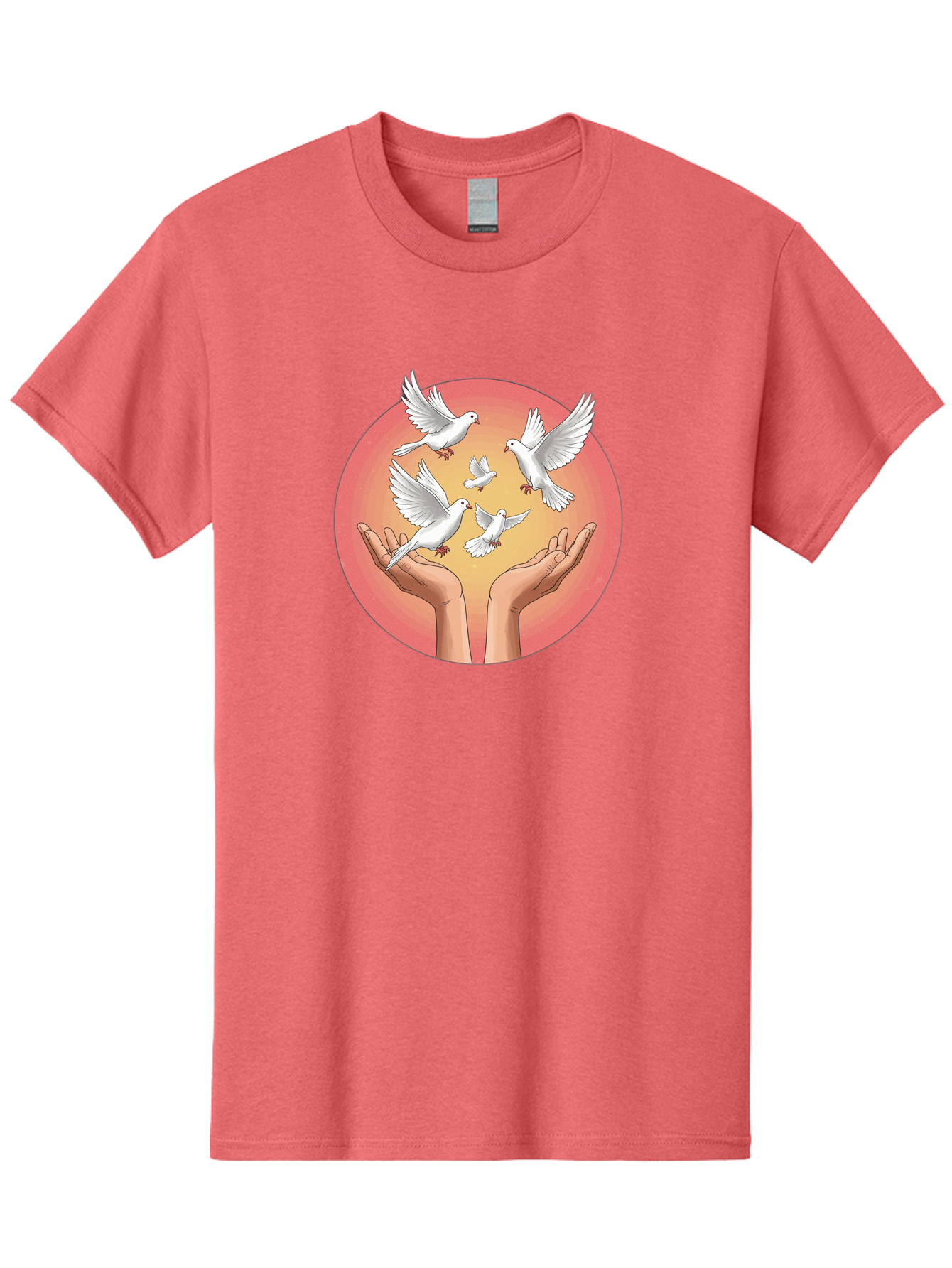 Hands-Releasing-Doves Men'S Graphic Tee, 100% Cotton, Comfortable Casual Summer Wear, Machine Washable, Doves Flying Away, Hands Releasing Birds, White Doves, Peaceful Release, Liberation, Freedom, Gentle Hands, Peaceful Atmosphere, Bac030 3