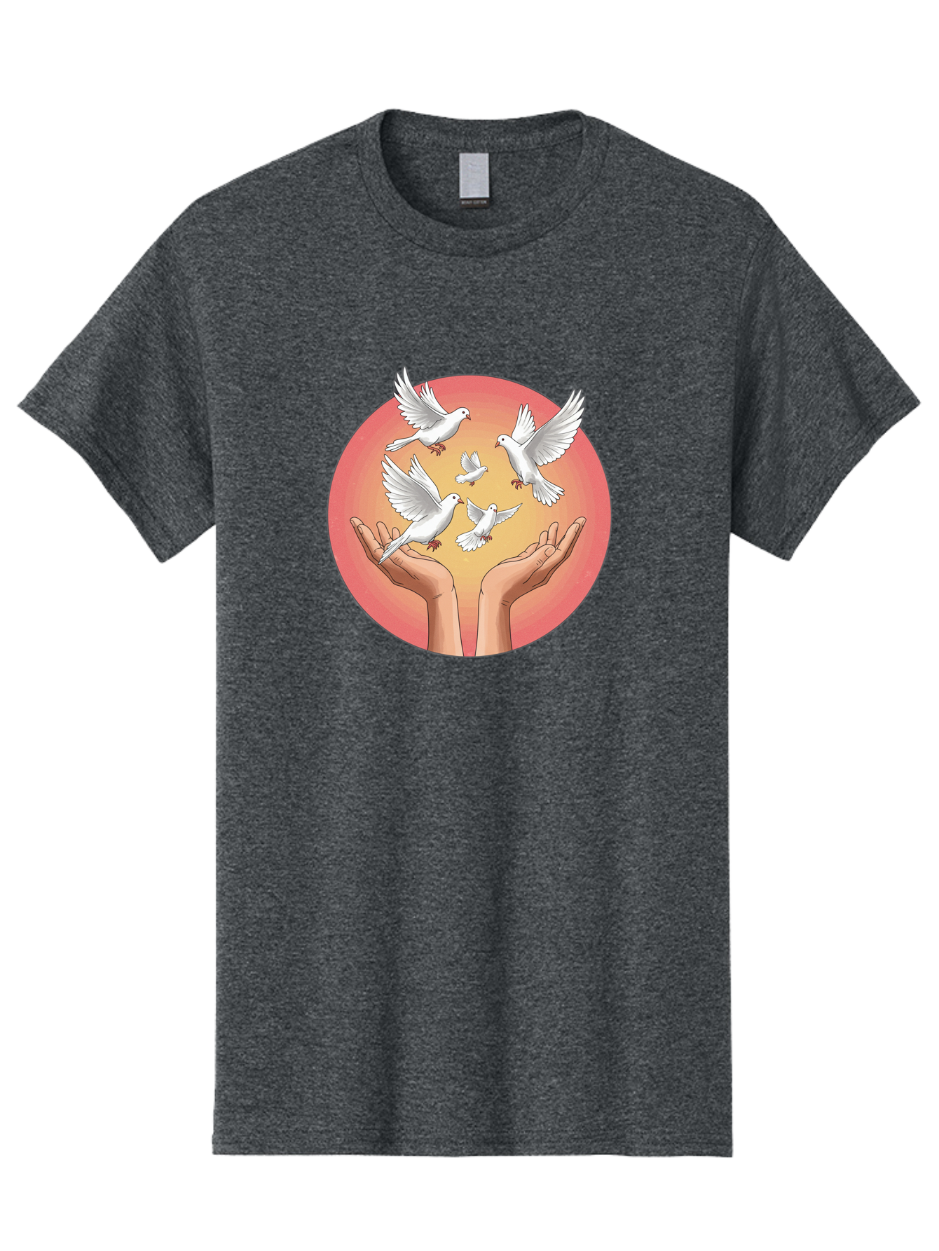 Hands-Releasing-Doves Men'S Graphic Tee, 100% Cotton, Comfortable Casual Summer Wear, Machine Washable, Doves Flying Away, Hands Releasing Birds, White Doves, Peaceful Release, Liberation, Freedom, Gentle Hands, Peaceful Atmosphere, Bac030 4