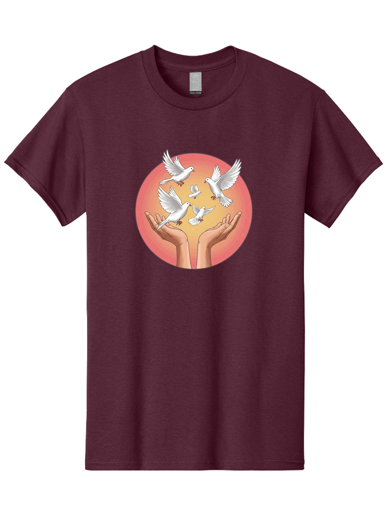 Hands-Releasing-Doves Men'S Graphic Tee, 100% Cotton, Comfortable Casual Summer Wear, Machine Washable, Doves Flying Away, Hands Releasing Birds, White Doves, Peaceful Release, Liberation, Freedom, Gentle Hands, Peaceful Atmosphere, Bac030 10