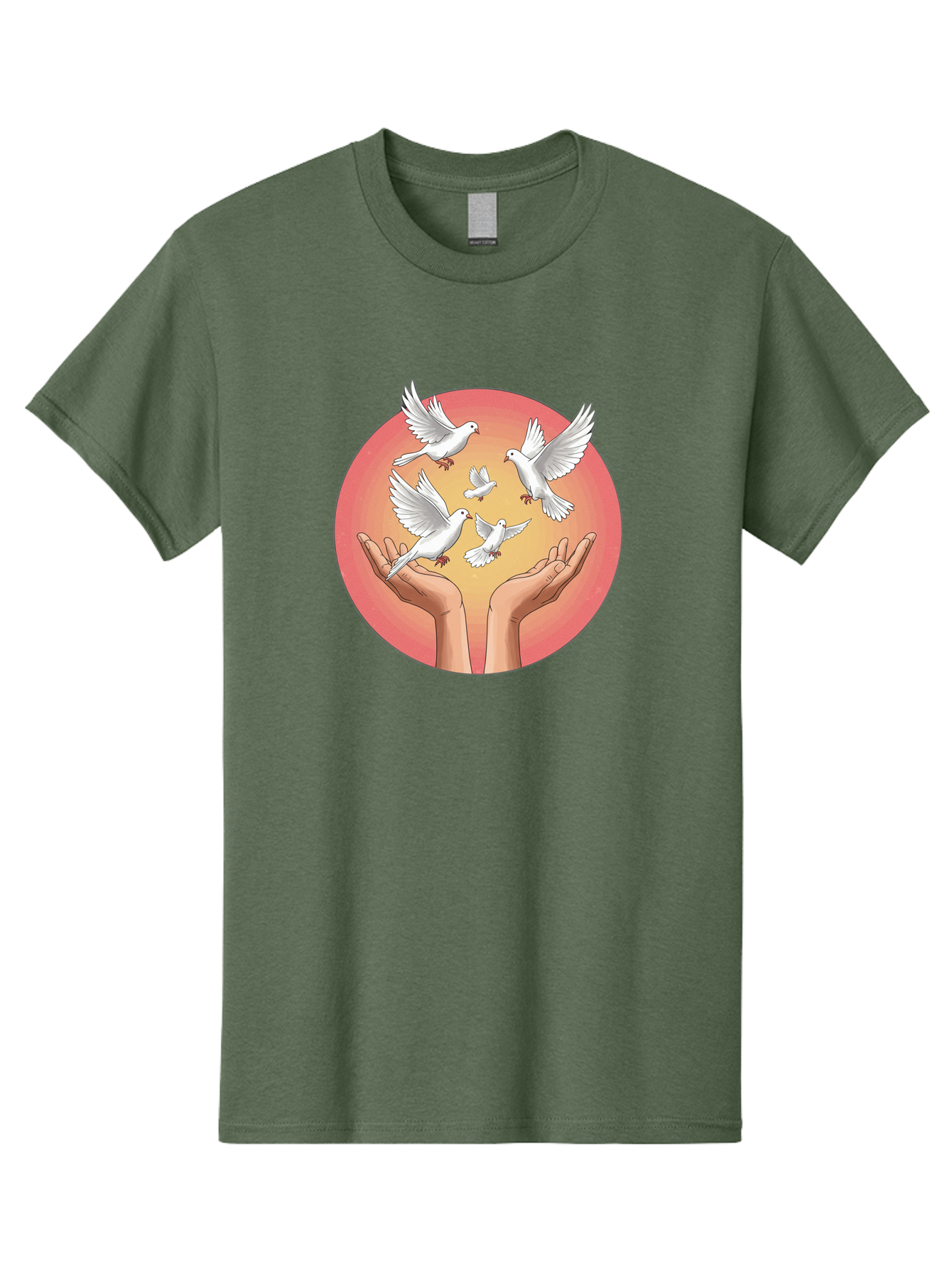 Hands-Releasing-Doves Men'S Graphic Tee, 100% Cotton, Comfortable Casual Summer Wear, Machine Washable, Doves Flying Away, Hands Releasing Birds, White Doves, Peaceful Release, Liberation, Freedom, Gentle Hands, Peaceful Atmosphere, Bac030 7