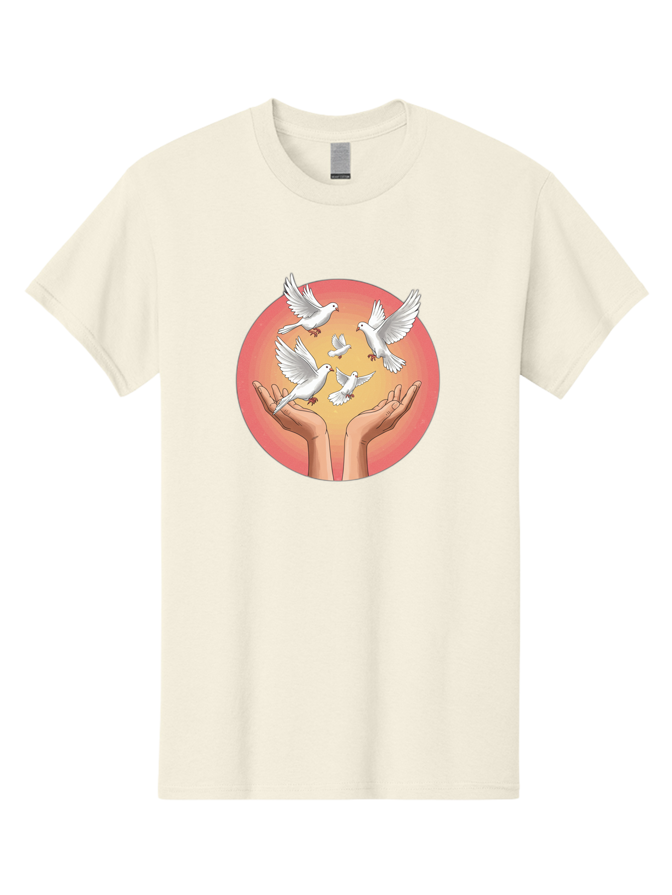 Hands-Releasing-Doves Men'S Graphic Tee, 100% Cotton, Comfortable Casual Summer Wear, Machine Washable, Doves Flying Away, Hands Releasing Birds, White Doves, Peaceful Release, Liberation, Freedom, Gentle Hands, Peaceful Atmosphere, Bac030 8