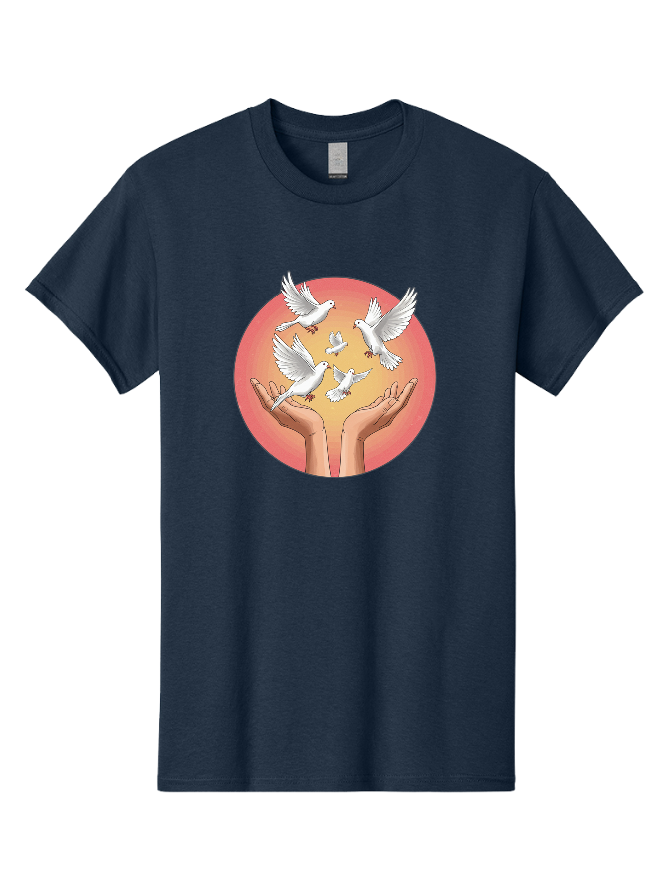Hands-Releasing-Doves Men'S Graphic Tee, 100% Cotton, Comfortable Casual Summer Wear, Machine Washable, Doves Flying Away, Hands Releasing Birds, White Doves, Peaceful Release, Liberation, Freedom, Gentle Hands, Peaceful Atmosphere, Bac030 5