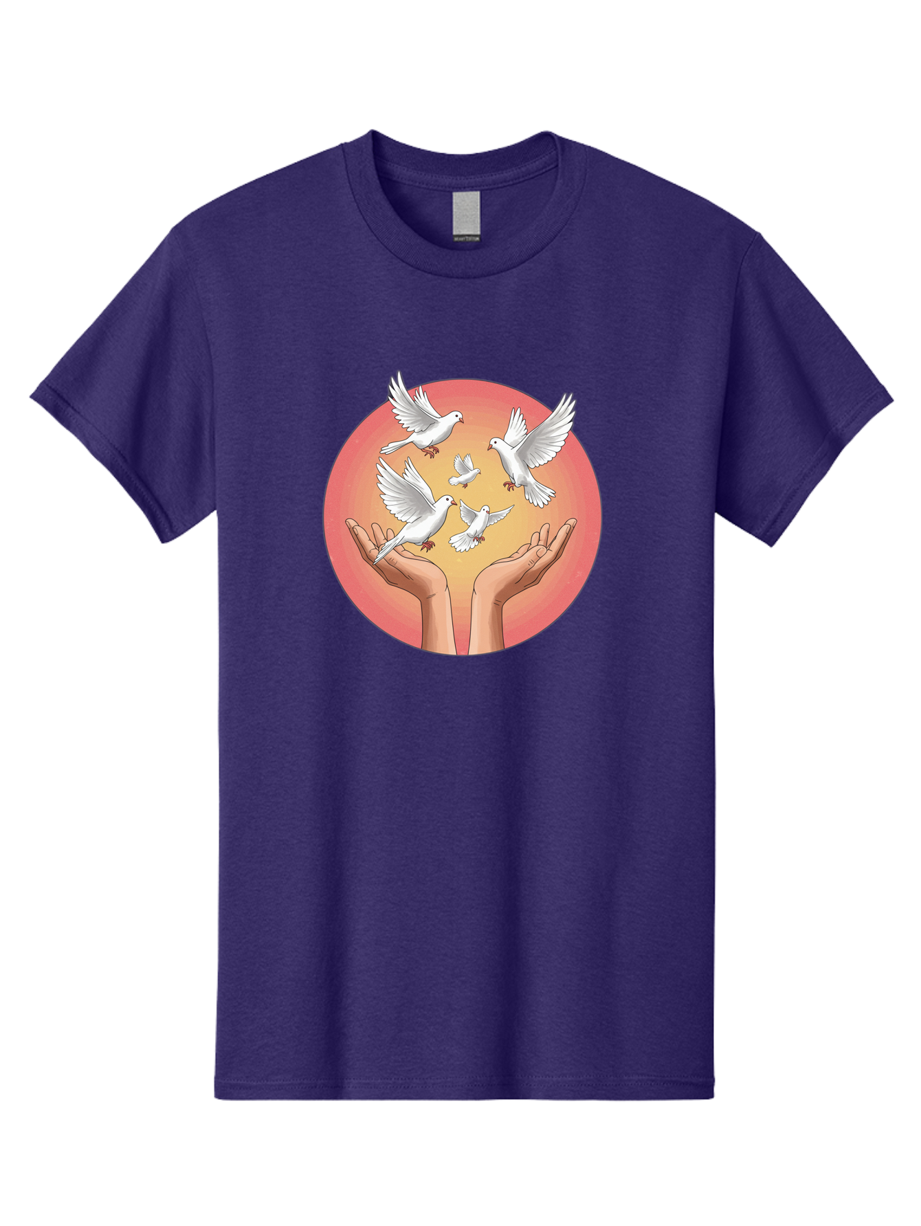 Hands-Releasing-Doves Men'S Graphic Tee, 100% Cotton, Comfortable Casual Summer Wear, Machine Washable, Doves Flying Away, Hands Releasing Birds, White Doves, Peaceful Release, Liberation, Freedom, Gentle Hands, Peaceful Atmosphere, Bac030 1