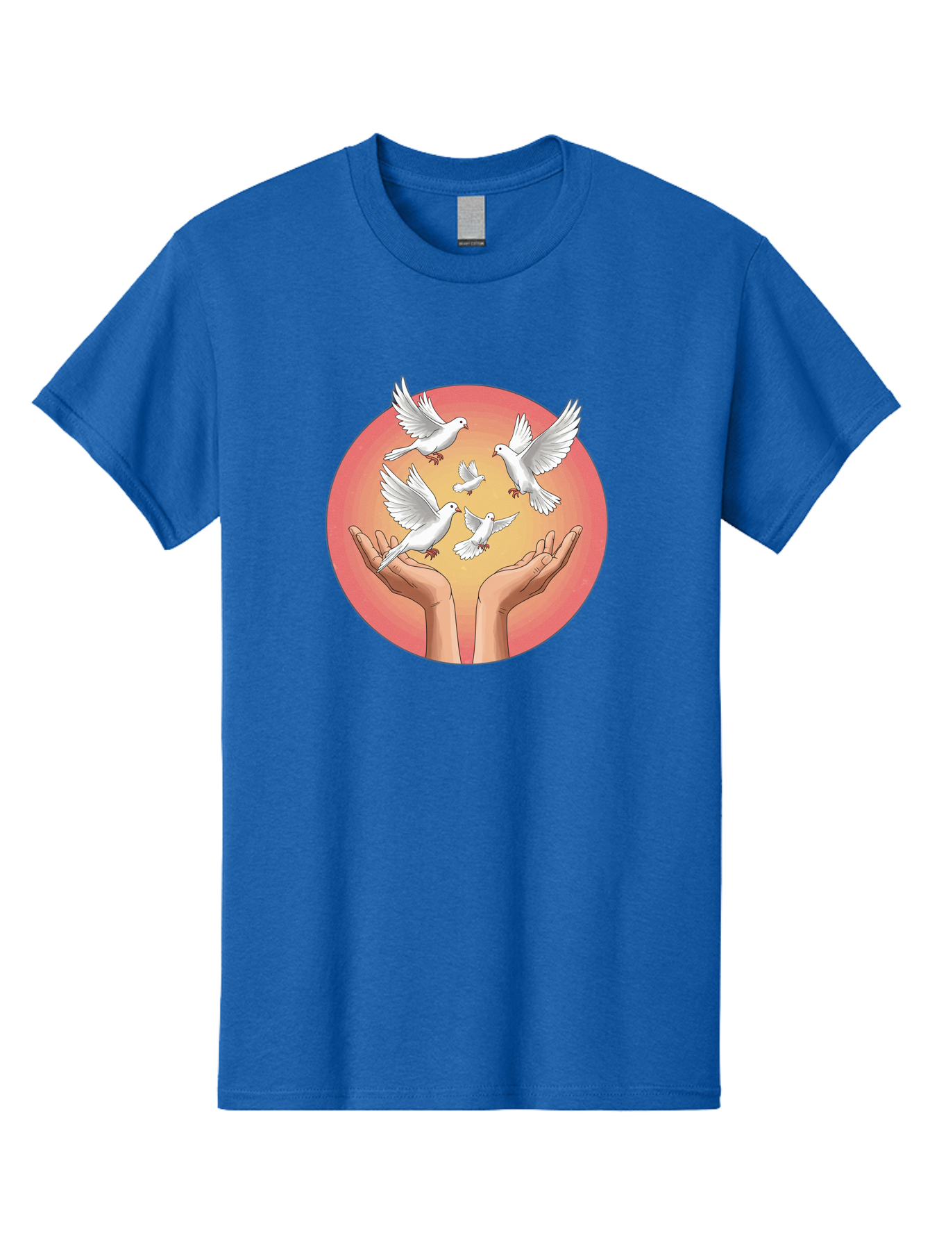 Hands-Releasing-Doves Men'S Graphic Tee, 100% Cotton, Comfortable Casual Summer Wear, Machine Washable, Doves Flying Away, Hands Releasing Birds, White Doves, Peaceful Release, Liberation, Freedom, Gentle Hands, Peaceful Atmosphere, Bac030 11