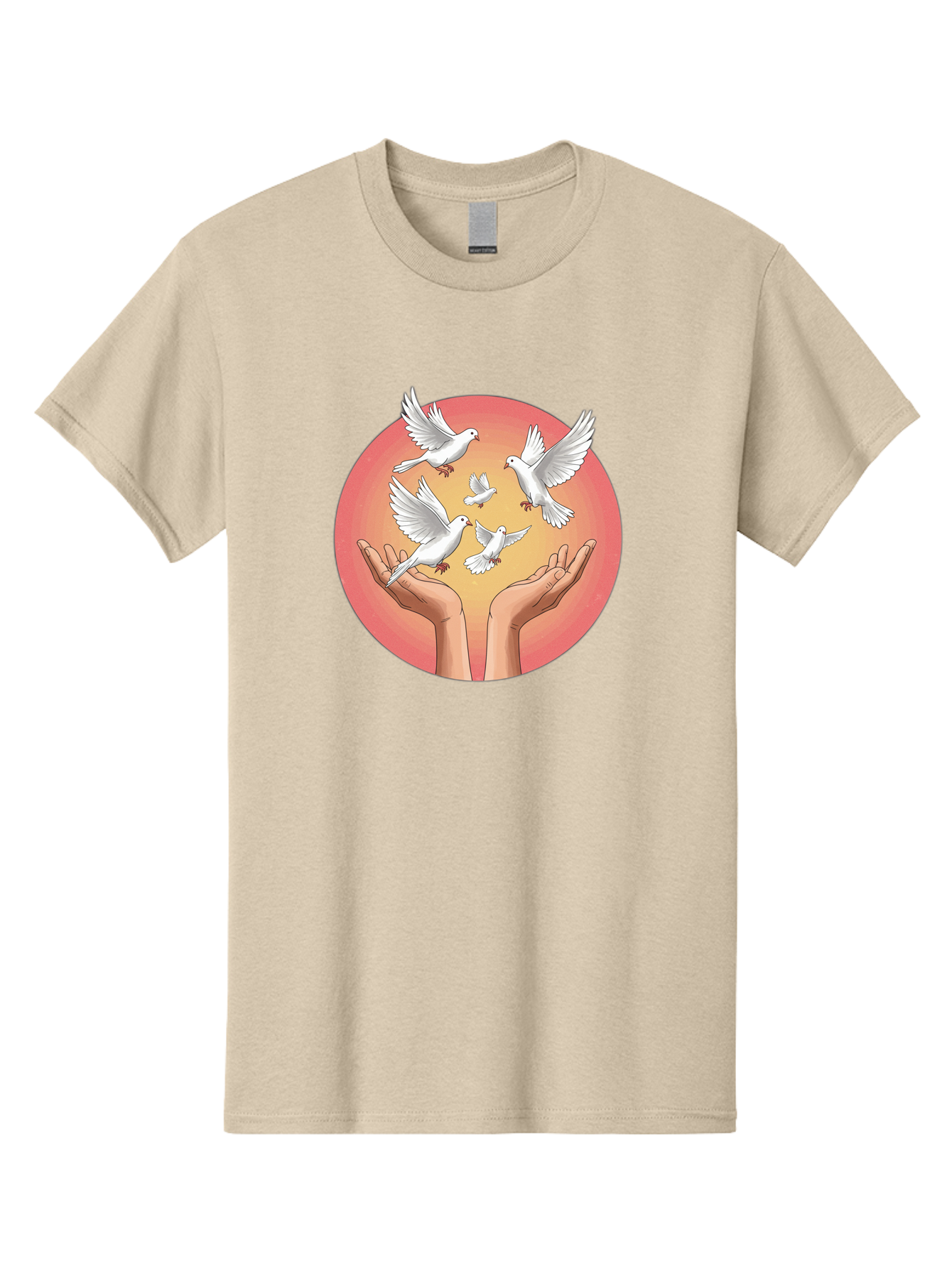 Hands-Releasing-Doves Men'S Graphic Tee, 100% Cotton, Comfortable Casual Summer Wear, Machine Washable, Doves Flying Away, Hands Releasing Birds, White Doves, Peaceful Release, Liberation, Freedom, Gentle Hands, Peaceful Atmosphere, Bac030 15