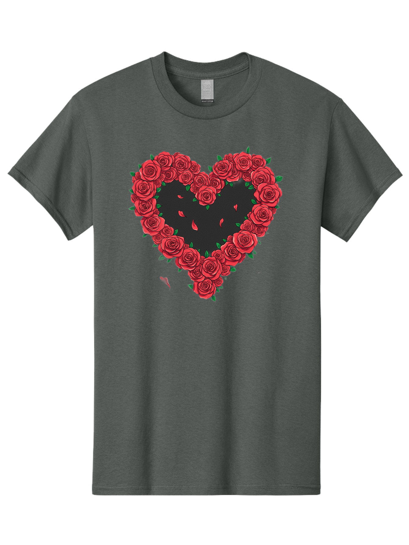 Heart-Of-Roses Men'S Graphic Tee, 100% Cotton, Comfortable Casual Summer Wear, Machine Washable, Heart Shape, Red Roses, Floral Arrangement, Love Symbol, Romance, Valentine'S Day, Beautiful Flowers, Rose Petals Bac034 2