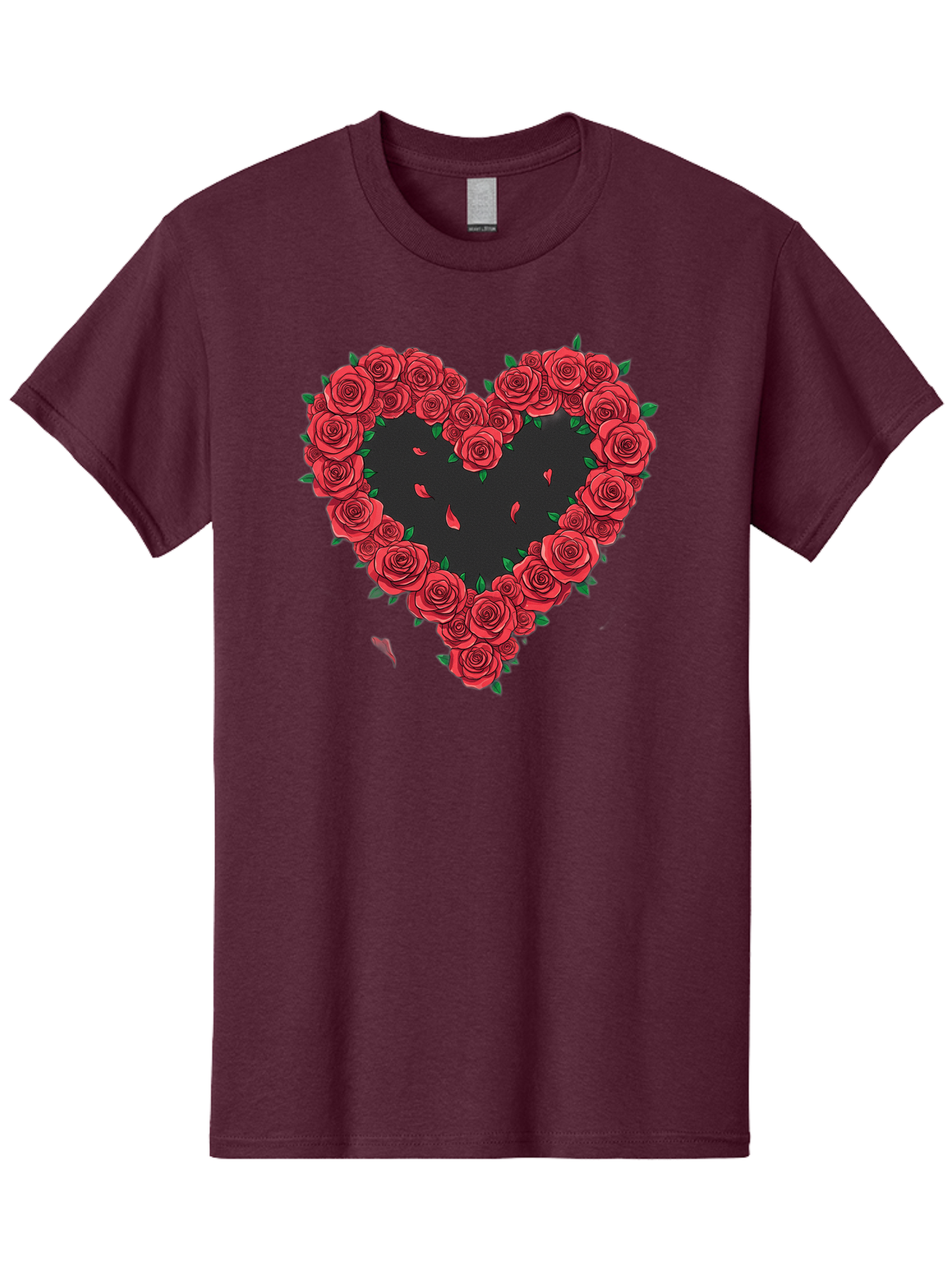Heart-Of-Roses Men'S Graphic Tee, 100% Cotton, Comfortable Casual Summer Wear, Machine Washable, Heart Shape, Red Roses, Floral Arrangement, Love Symbol, Romance, Valentine'S Day, Beautiful Flowers, Rose Petals Bac034 5