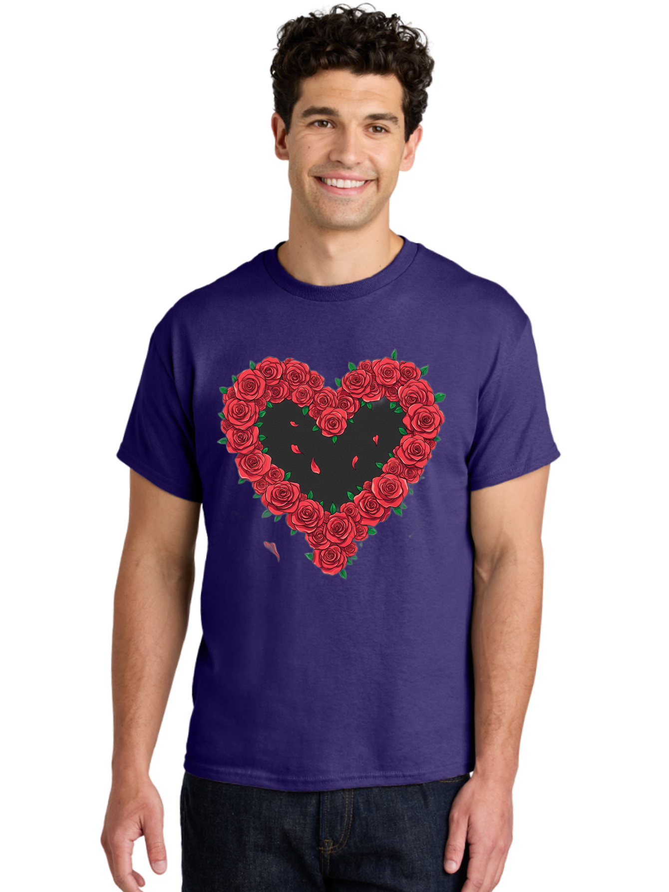 Heart-Of-Roses Men'S Graphic Tee, 100% Cotton, Comfortable Casual Summer Wear, Machine Washable, Heart Shape, Red Roses, Floral Arrangement, Love Symbol, Romance, Valentine'S Day, Beautiful Flowers, Rose Petals Bac034 24