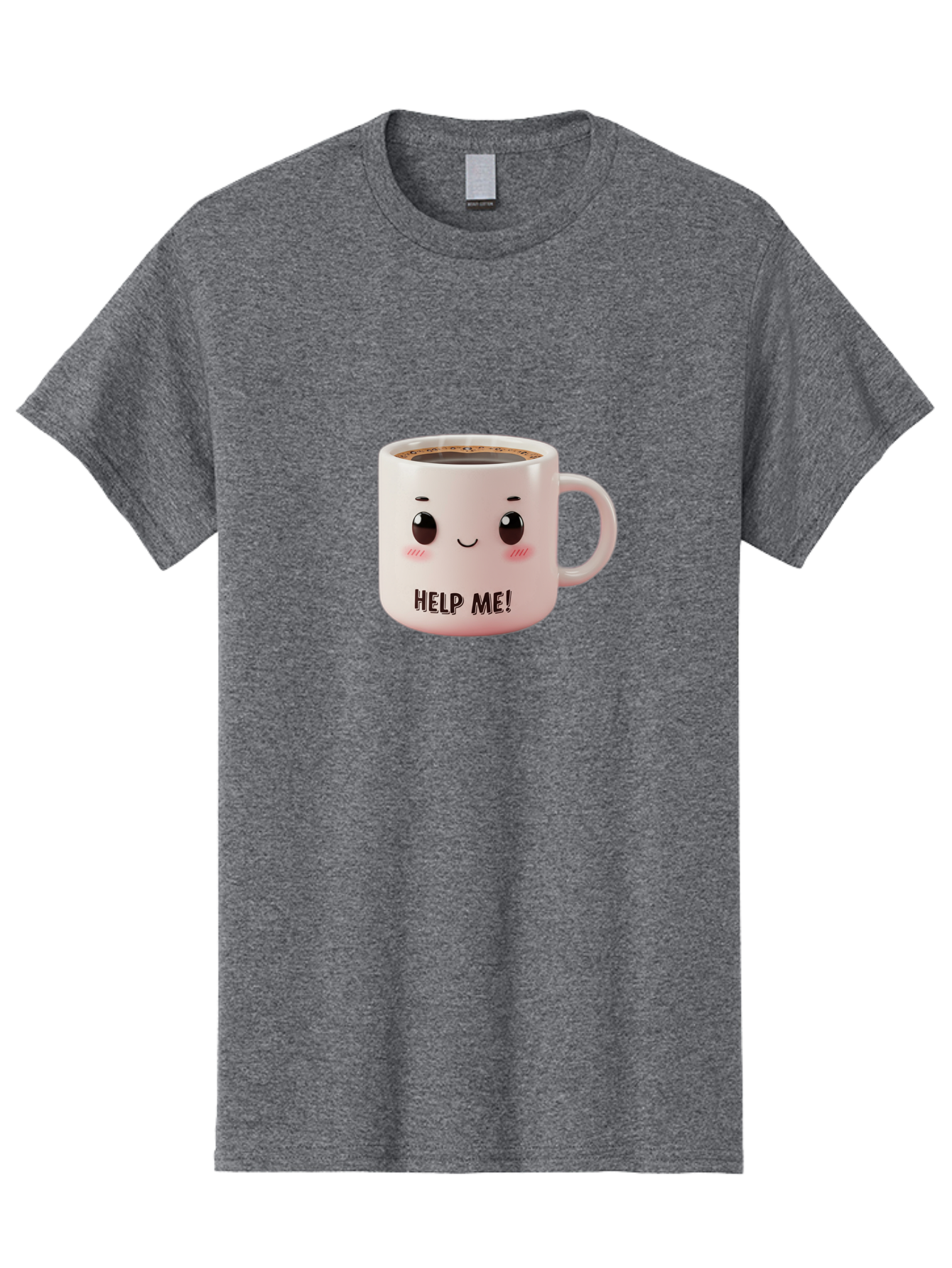 Help-Me-10 Men'S Graphic Tee, 100% Cotton, Comfortable Casual Summer Wear, Machine Washable, Cute Coffee Mug, Funny Design, Cartoon Eyes, Help Me Text, Coffee Culture, Humorous Meme, Relatable Humor, Coffee Lover Gift, Quirky Design Bac036 1