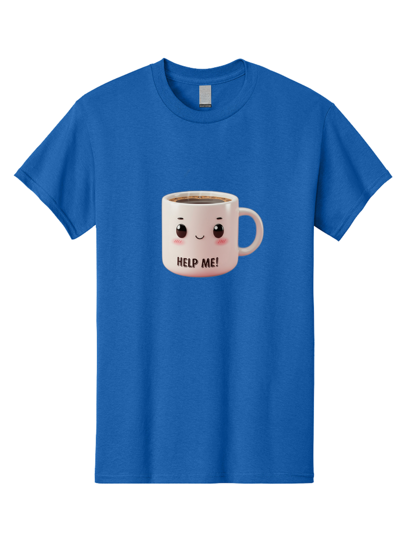Help-Me-10 Men'S Graphic Tee, 100% Cotton, Comfortable Casual Summer Wear, Machine Washable, Cute Coffee Mug, Funny Design, Cartoon Eyes, Help Me Text, Coffee Culture, Humorous Meme, Relatable Humor, Coffee Lover Gift, Quirky Design Bac036 2