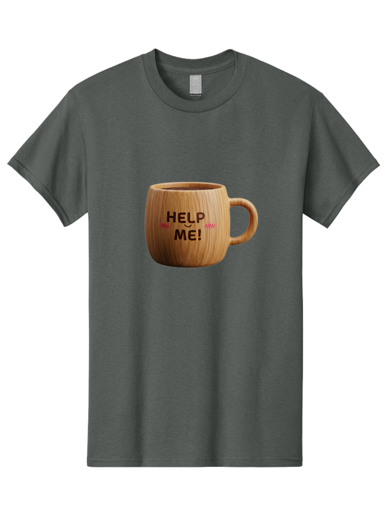 Help-Me-11 Men'S Graphic Tee, 100% Cotton, Comfortable Casual Summer Wear, Machine Washable, Wooden Coffee Mug, Text Design, Humorous Phrase, Funny Quote, Help Me, Quirky Decor, Novelty Gift, Unique Coffee Cup, Whimsical Illustration Bac037 11