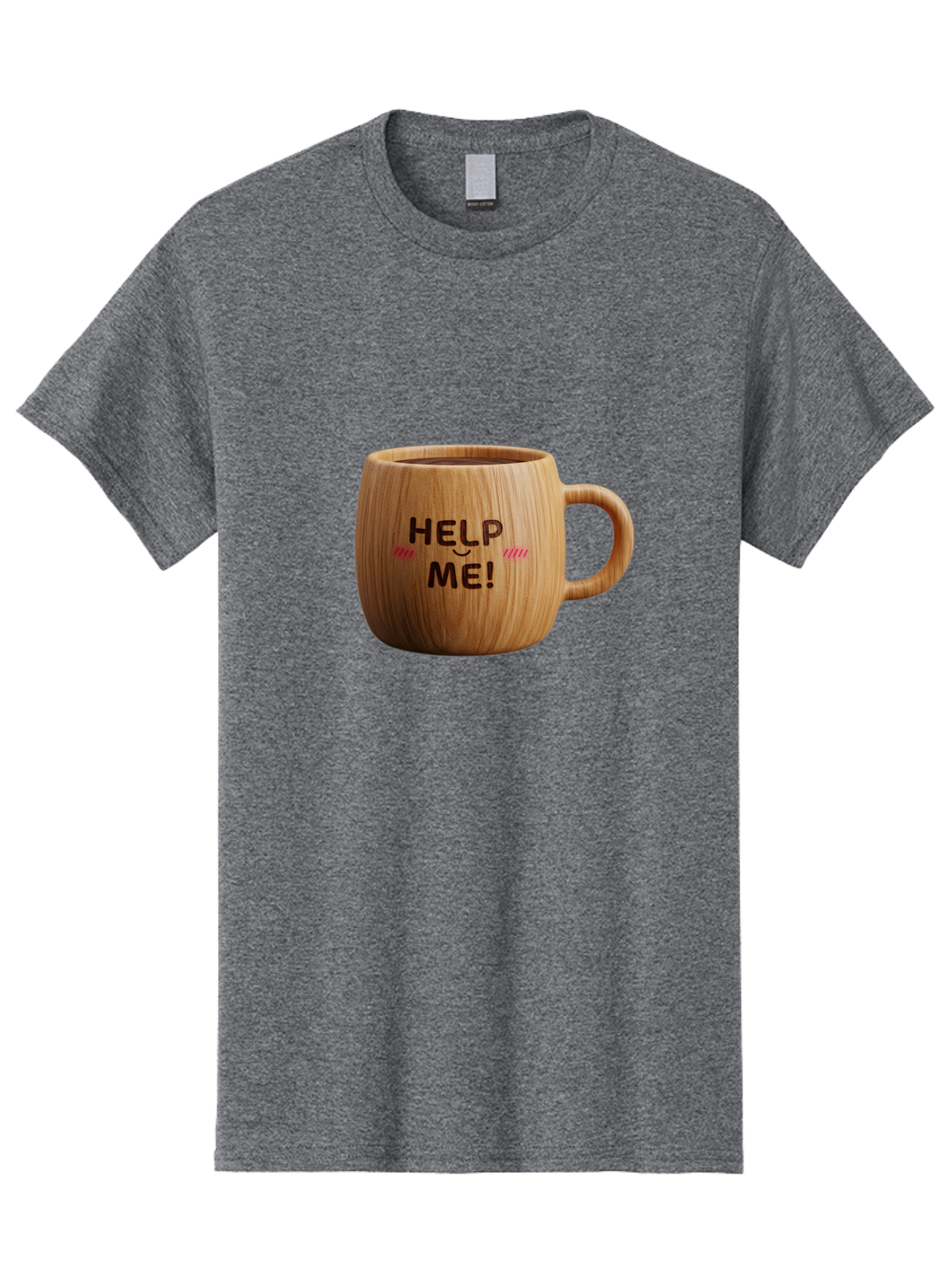 Help-Me-11 Men'S Graphic Tee, 100% Cotton, Comfortable Casual Summer Wear, Machine Washable, Wooden Coffee Mug, Text Design, Humorous Phrase, Funny Quote, Help Me, Quirky Decor, Novelty Gift, Unique Coffee Cup, Whimsical Illustration Bac037 1