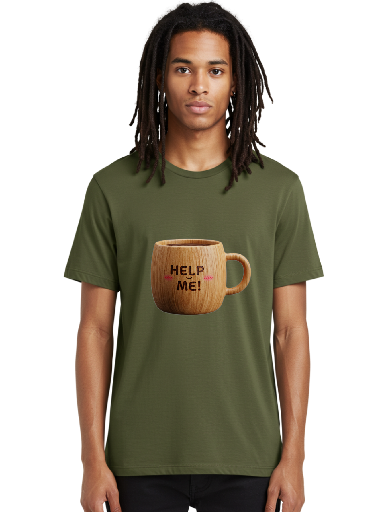 Help-Me-11 Men'S Graphic Tee, 100% Cotton, Comfortable Casual Summer Wear, Machine Washable, Wooden Coffee Mug, Text Design, Humorous Phrase, Funny Quote, Help Me, Quirky Decor, Novelty Gift, Unique Coffee Cup, Whimsical Illustration Bac037 20